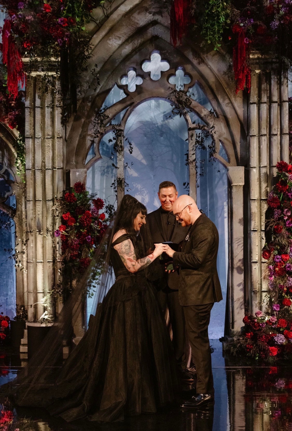 A couple exchanging rings