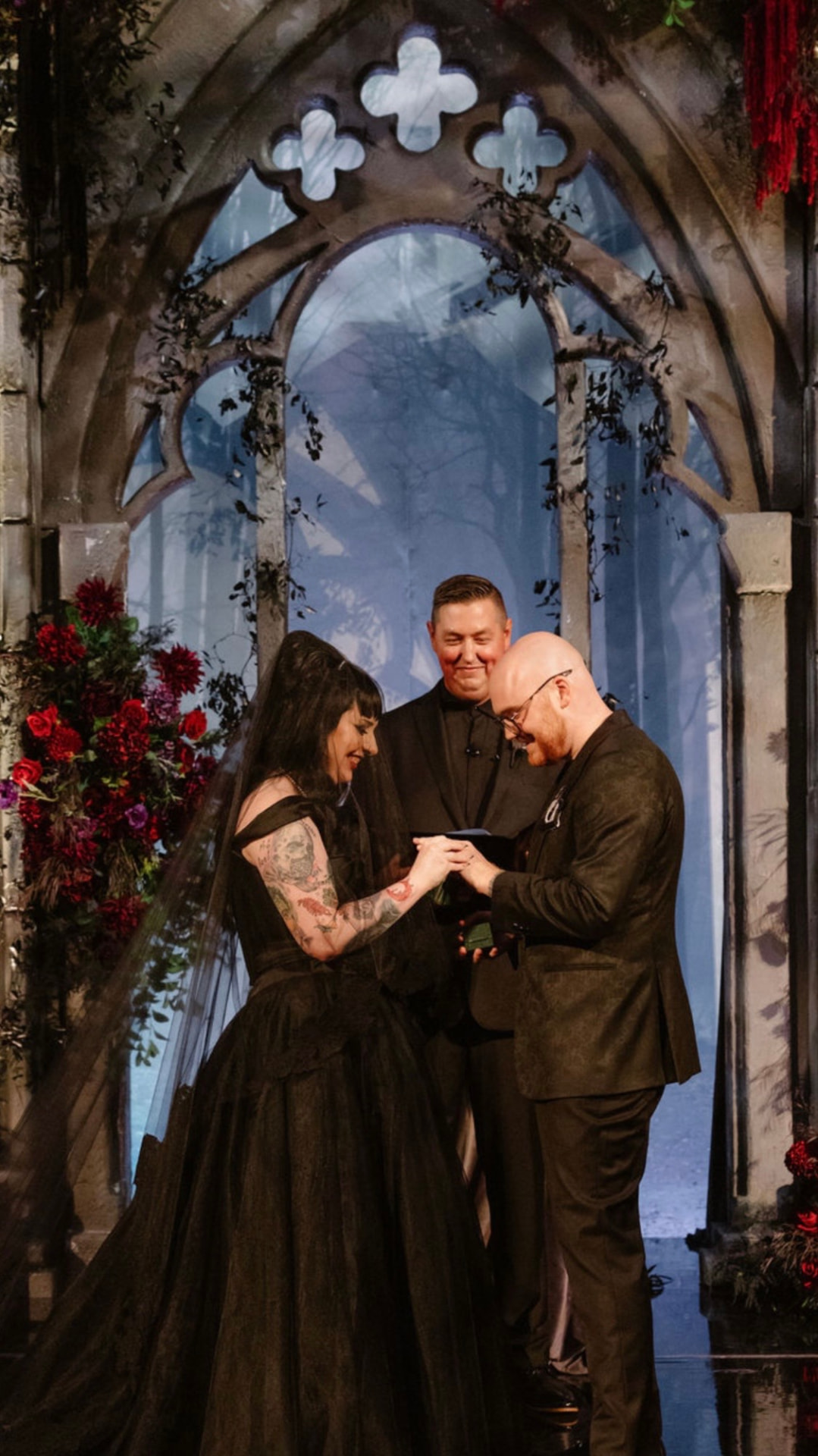 Couple exchanging rings during a unique ceremony