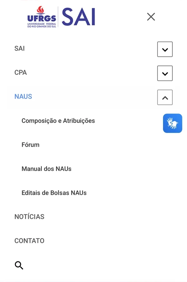 Mobile menu with collapsible sections