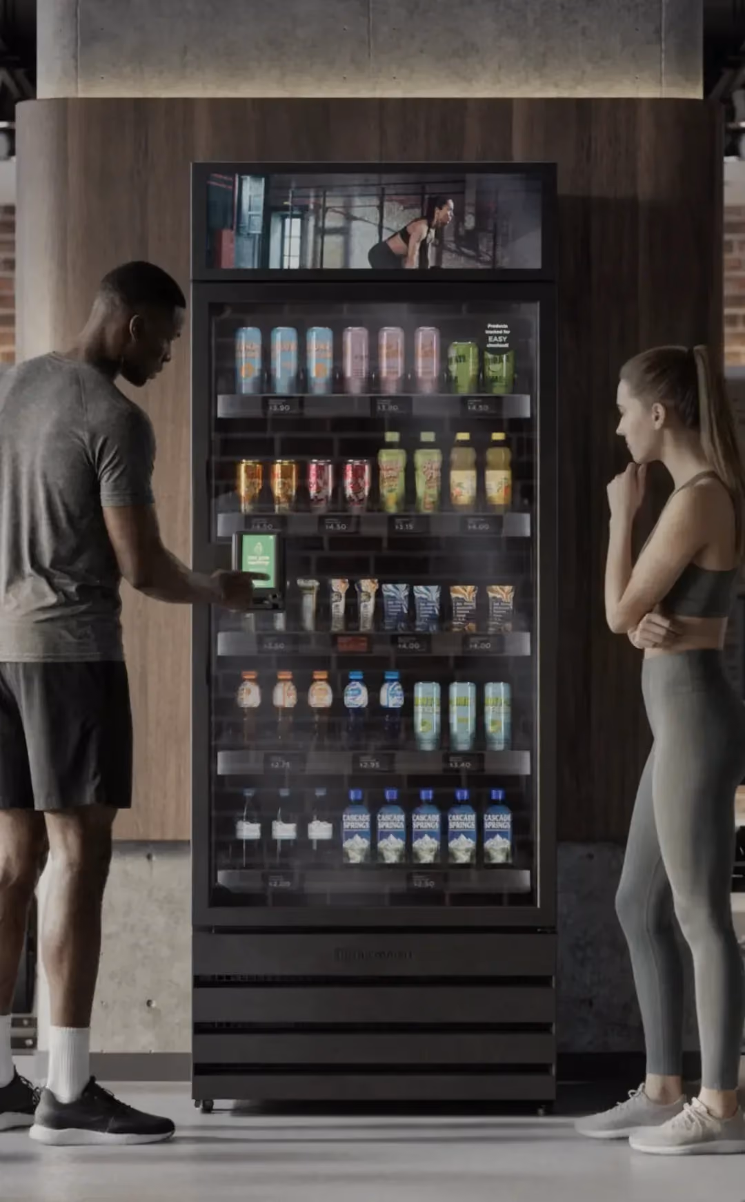 A single smart store unit stocked with drinks and snacks