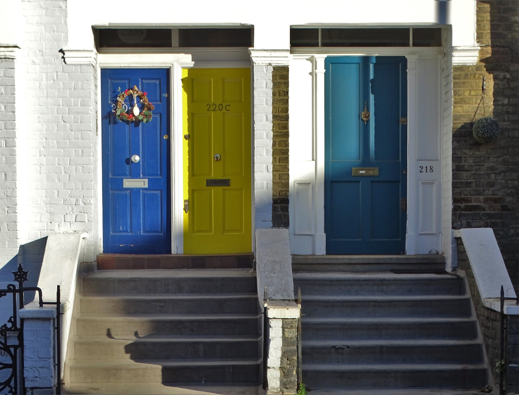 Colourful front doors on Victorian houses on Munster Road