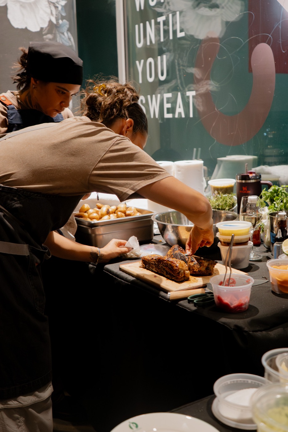 Chefs prepping at the pass