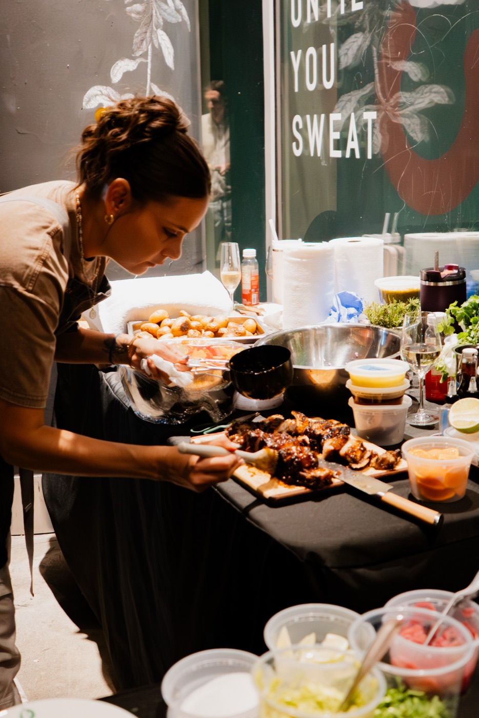 Prepping family-style platters