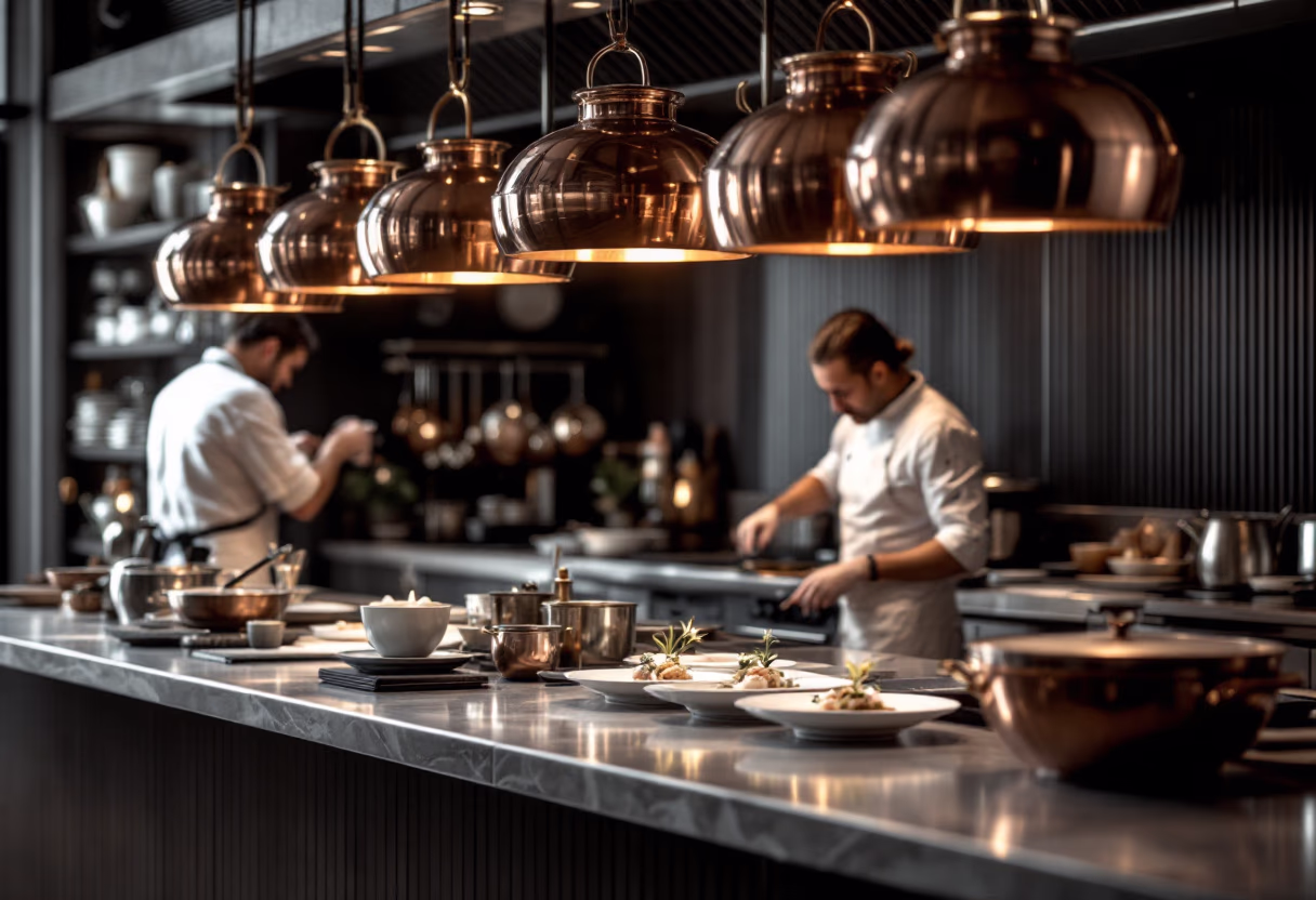 image of kitchen during service (for a fine dining restaurant)