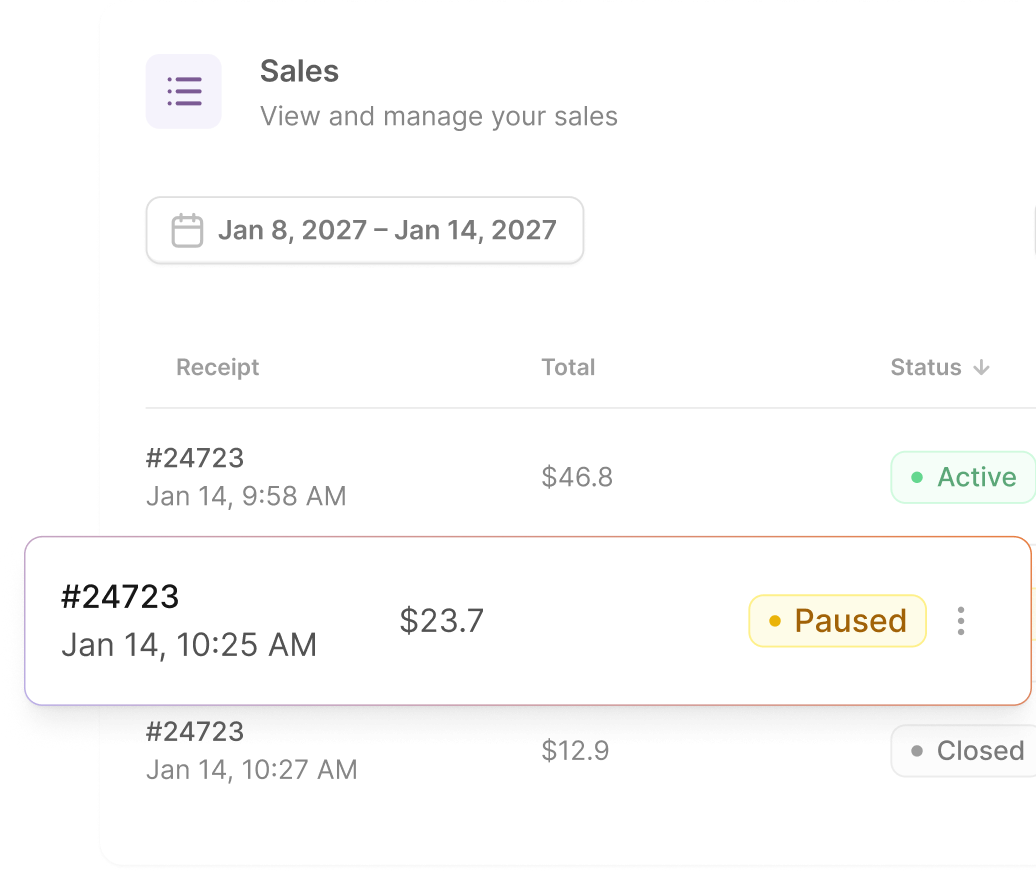 Nimlie POS recording whether the customer paid by cash or card