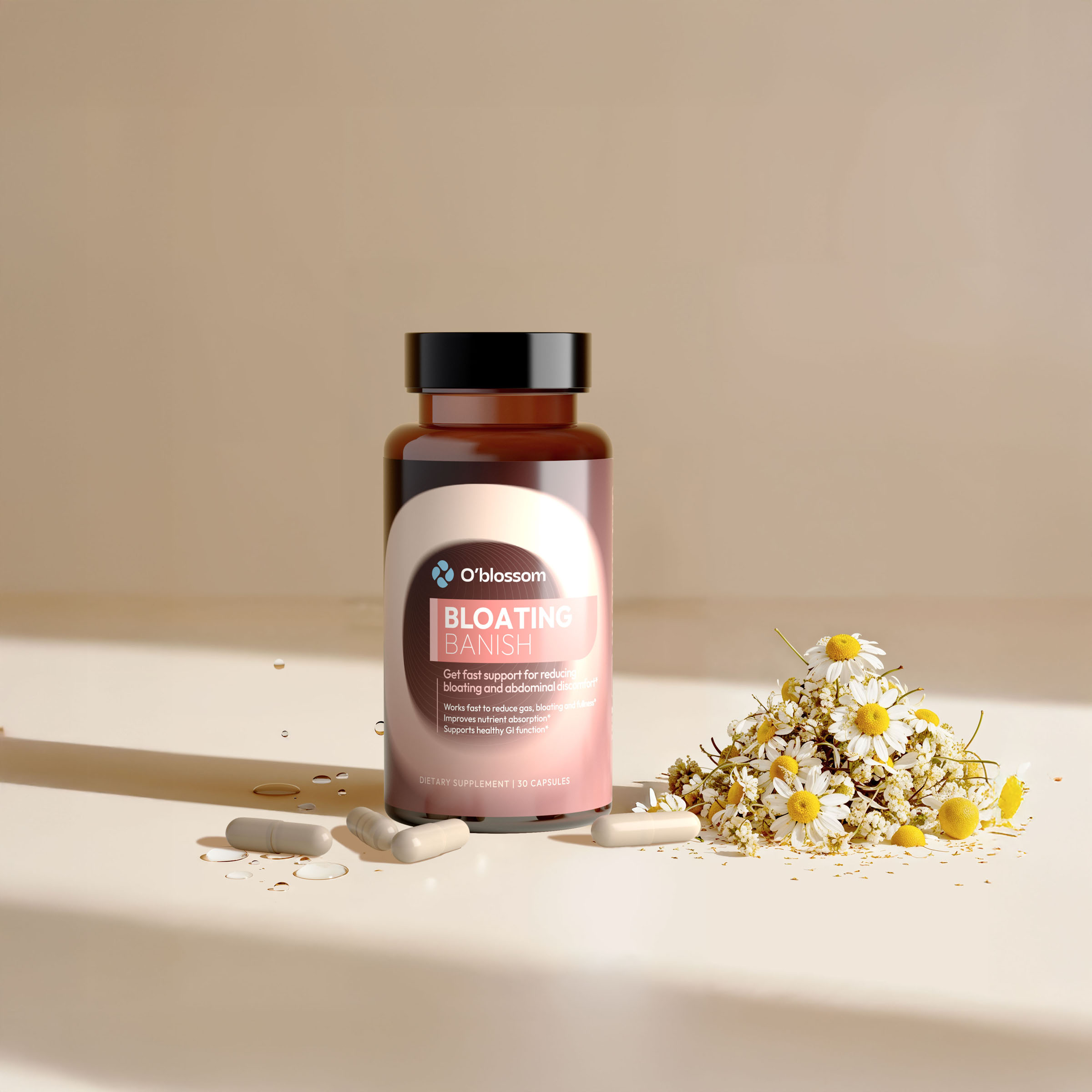 Oblossom Bloating Banish supplement with chamomile