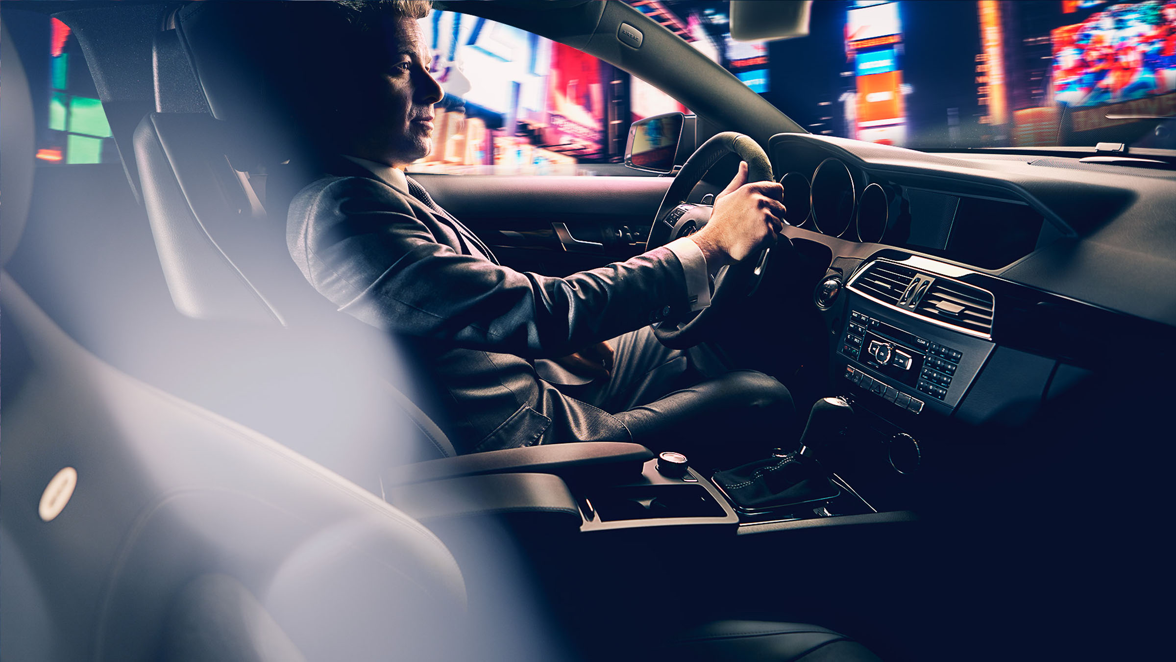 Mercedes interior night driver, 3D product composite by 35milimetre