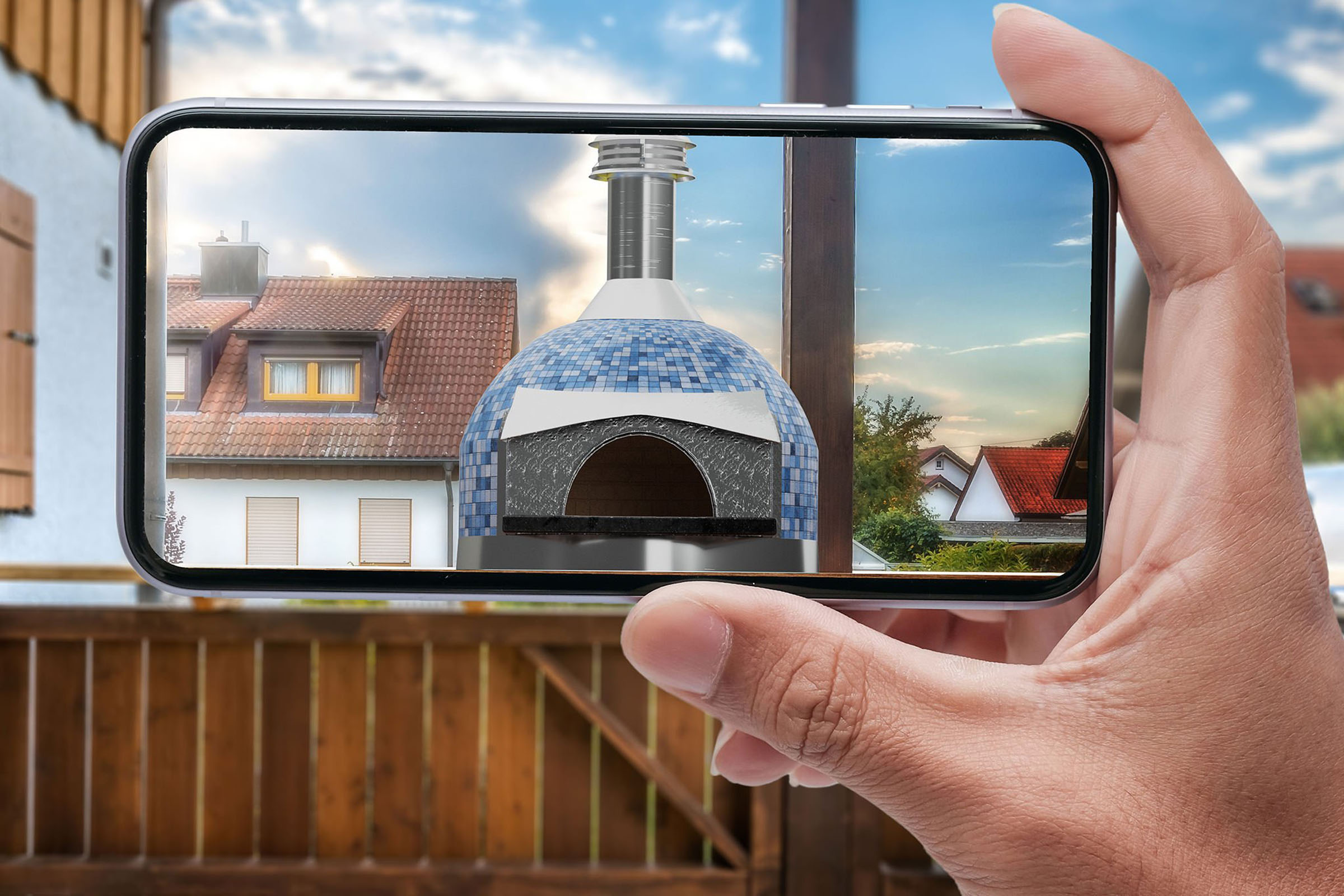 Pizza oven AR phone balcony, 3D product composite by 35milimetre