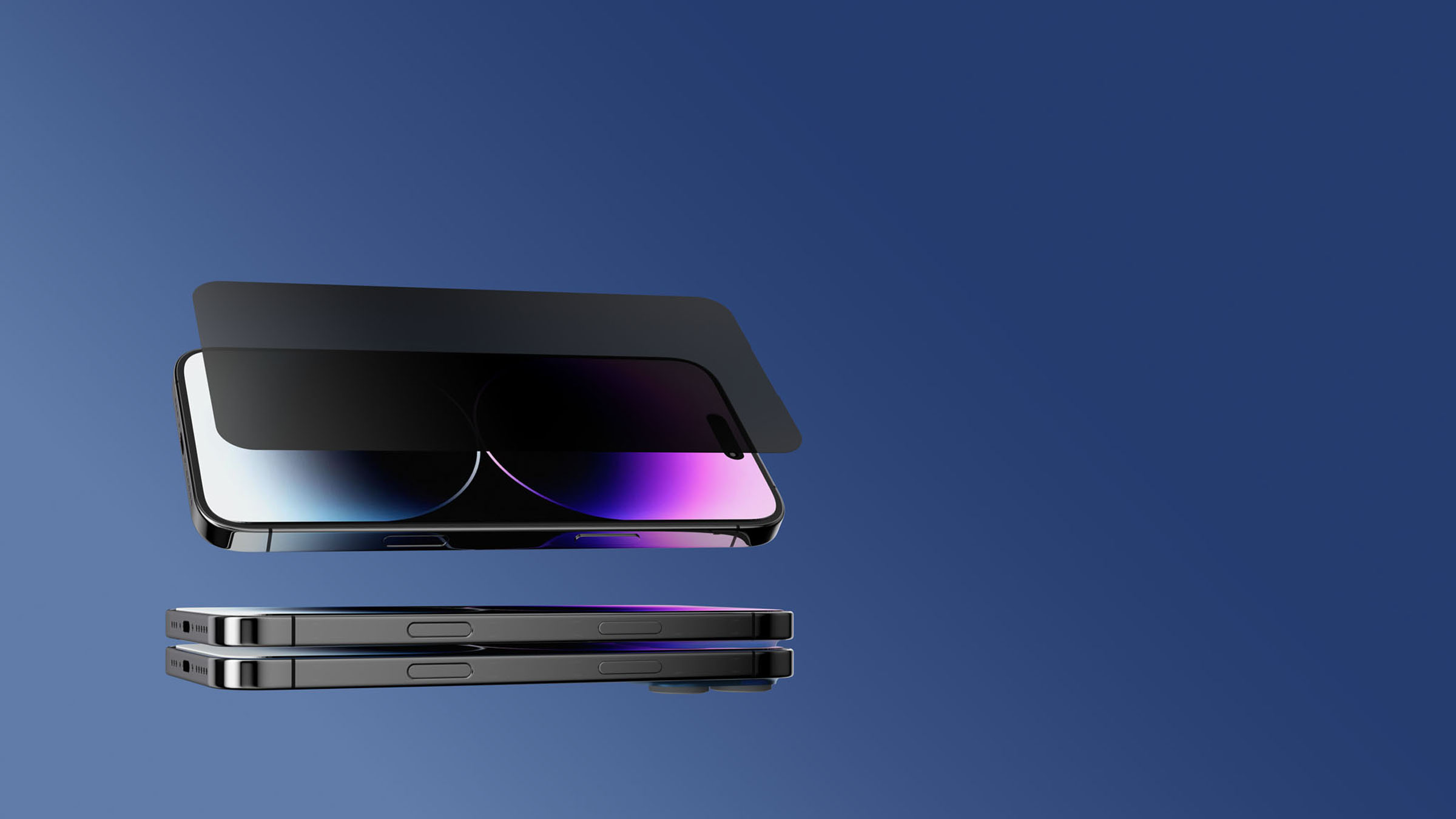 Screen protector stacked phones blue, 3D product composite by 35milimetre