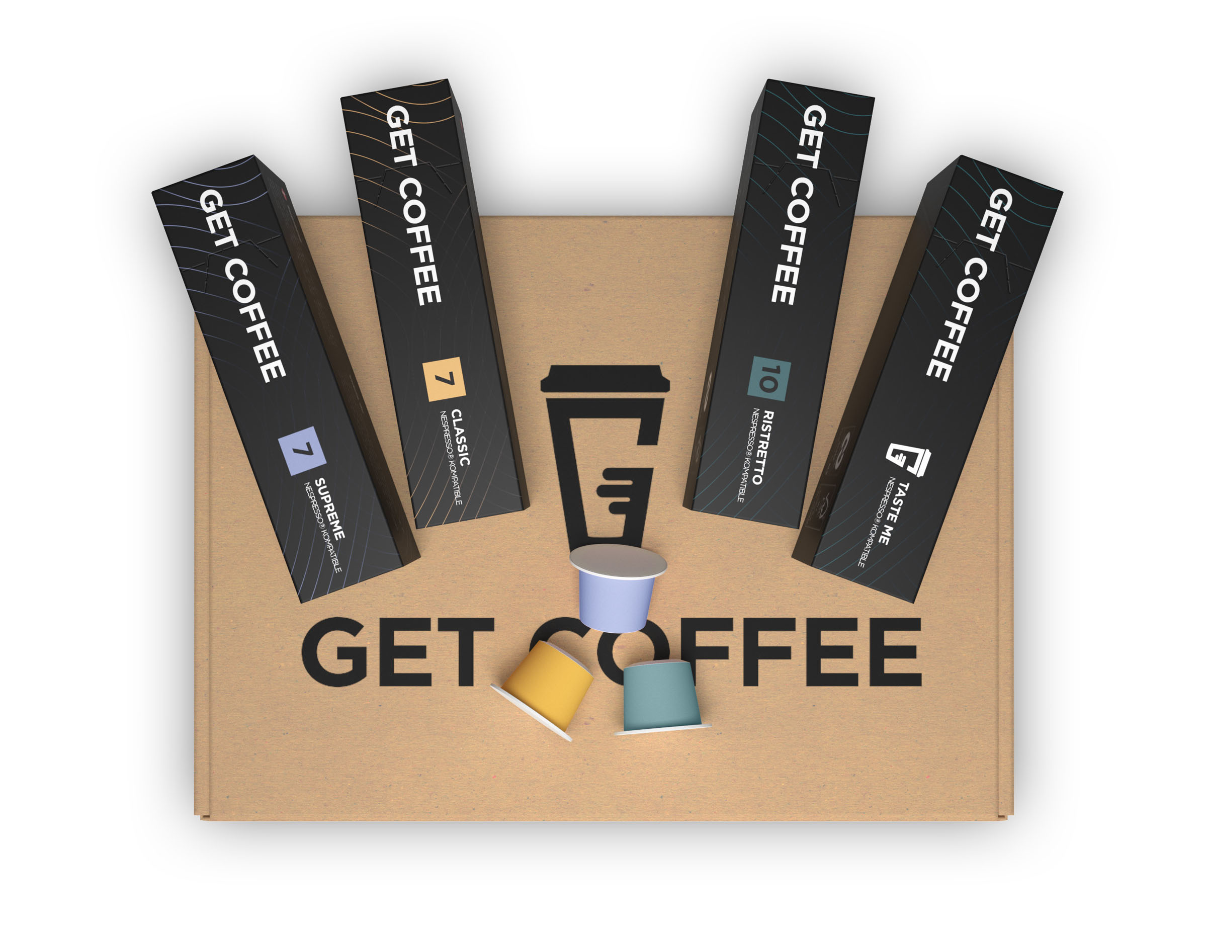 Get coffee capsule assortment, 3D render by 35milimetre