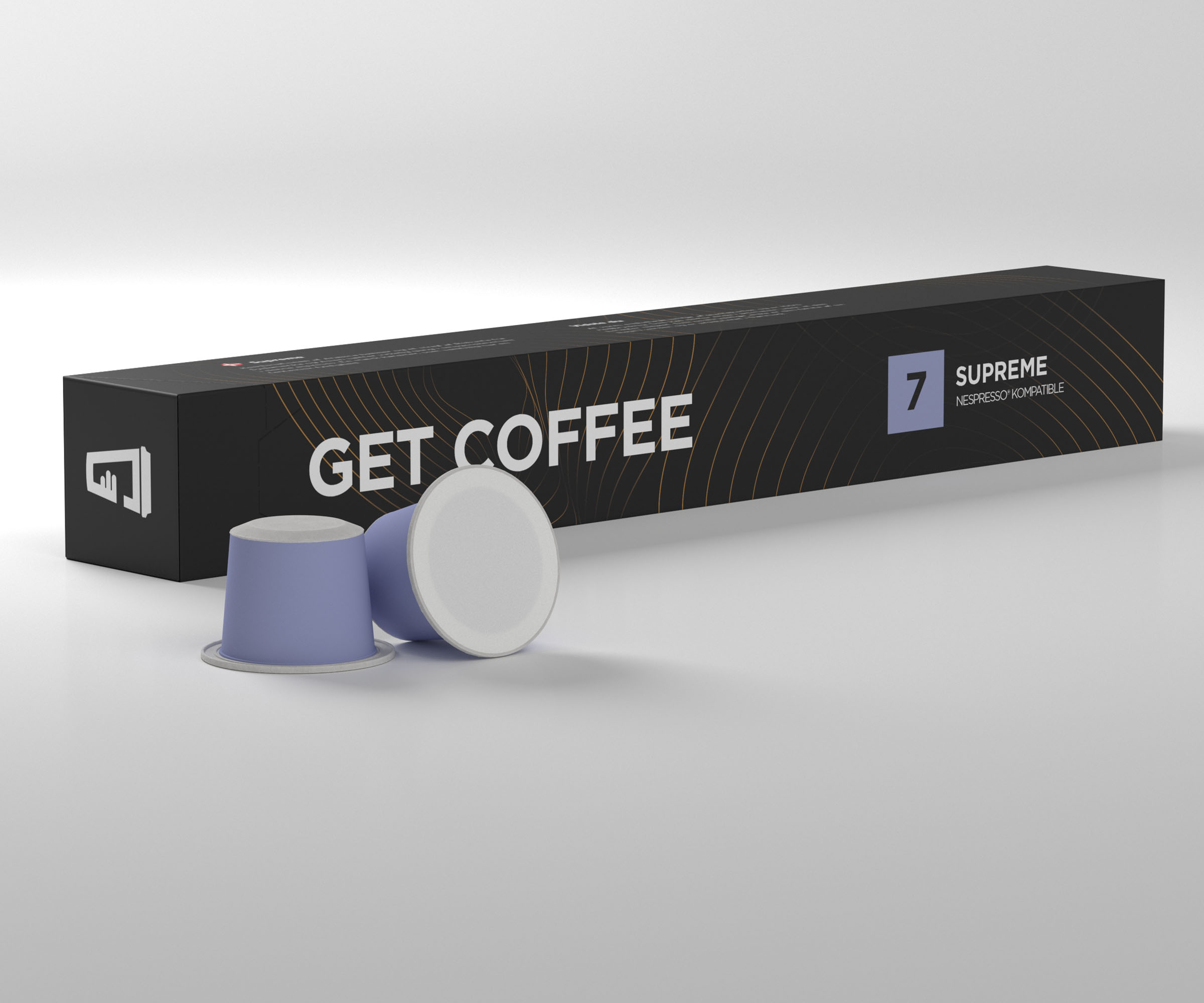 Get coffee supreme box capsules, 3D render by 35milimetre