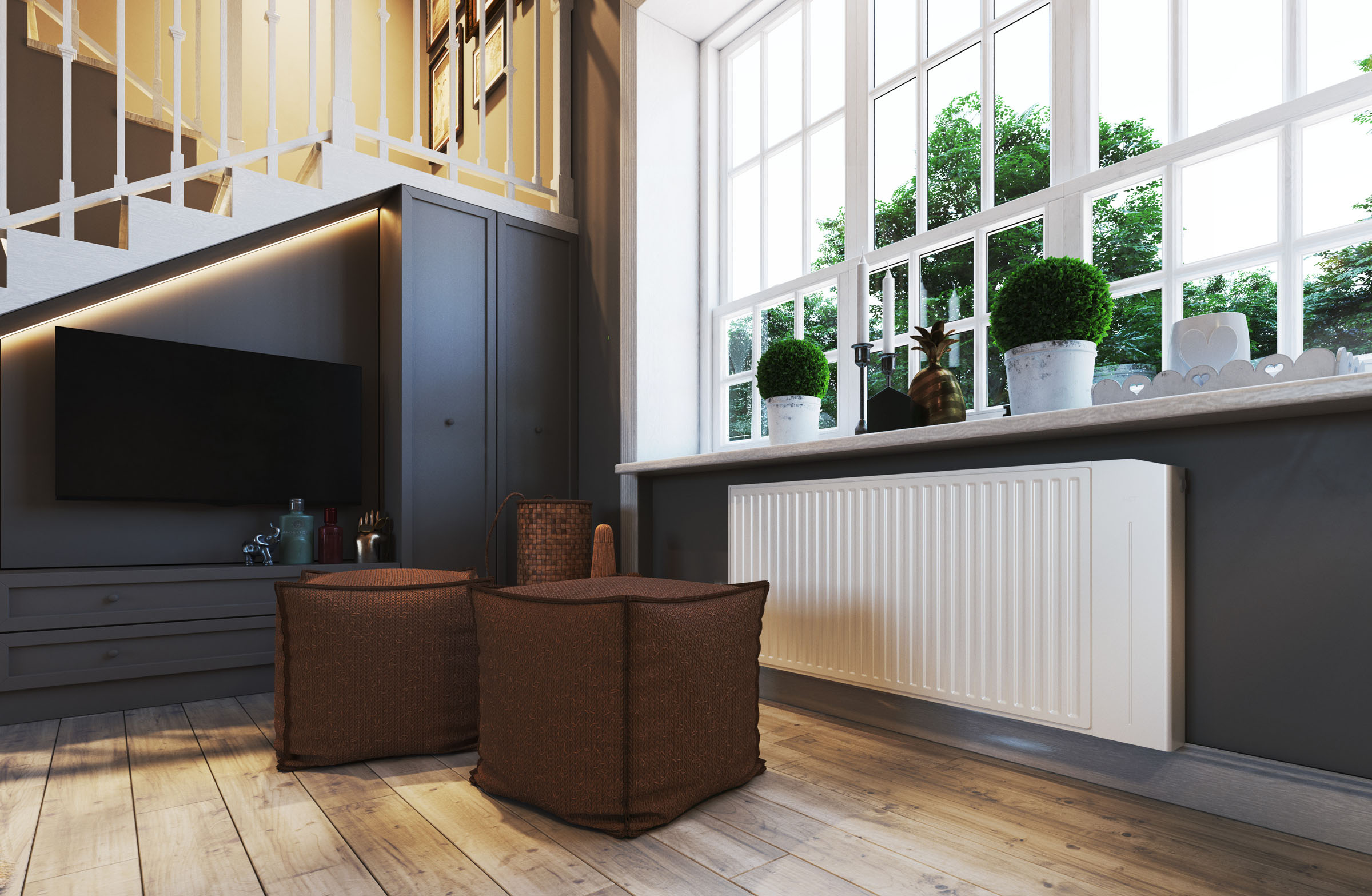 Radiator loft interior, 3D render by 35milimetre