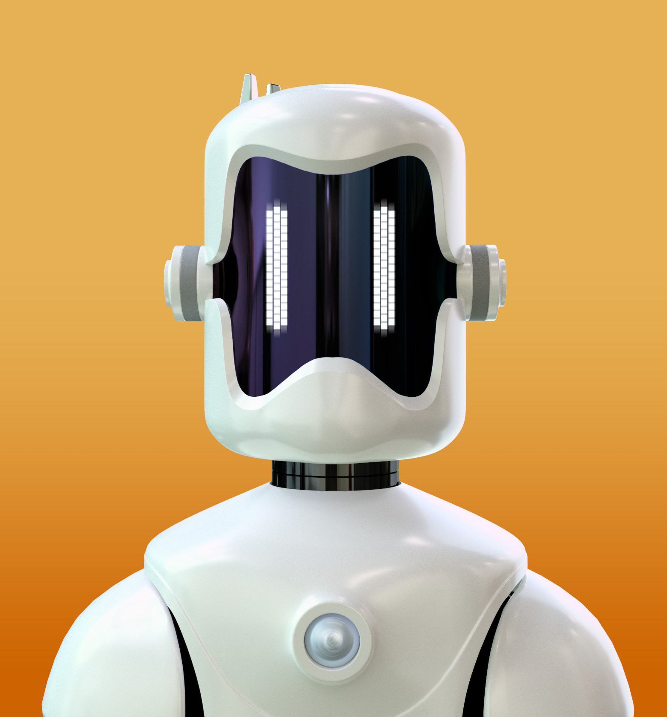 Robot character portrait, 3D render by 35milimetre