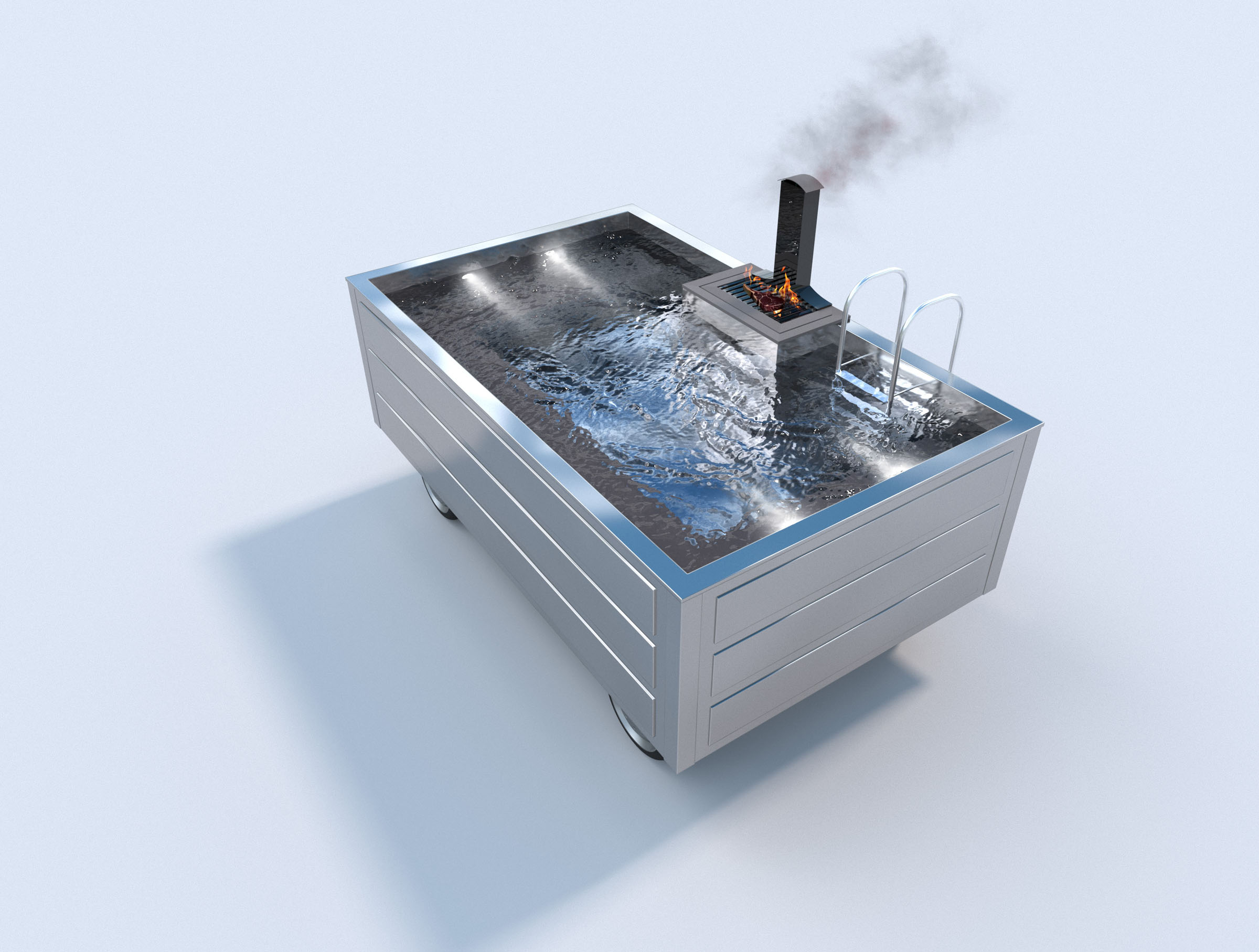 Wood fired hot tub, 3D render by 35milimetre