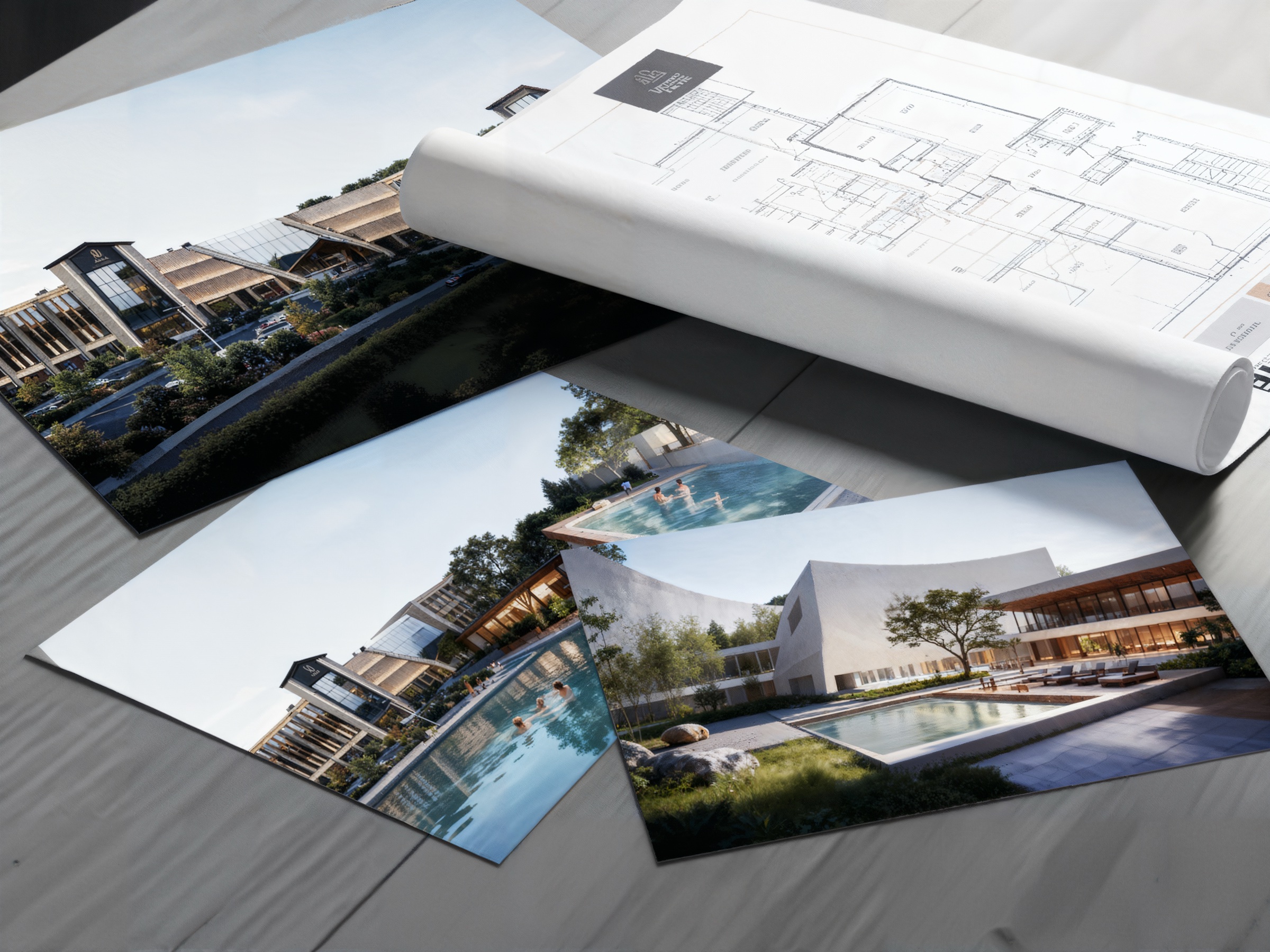 Architecture blueprints still life, AI-generated image by 35milimetre