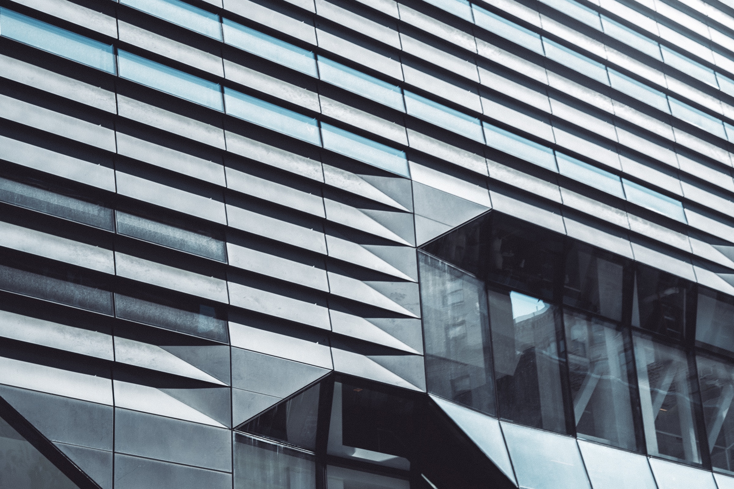 Architecture diagonal metal facade, AI-generated image by 35milimetre