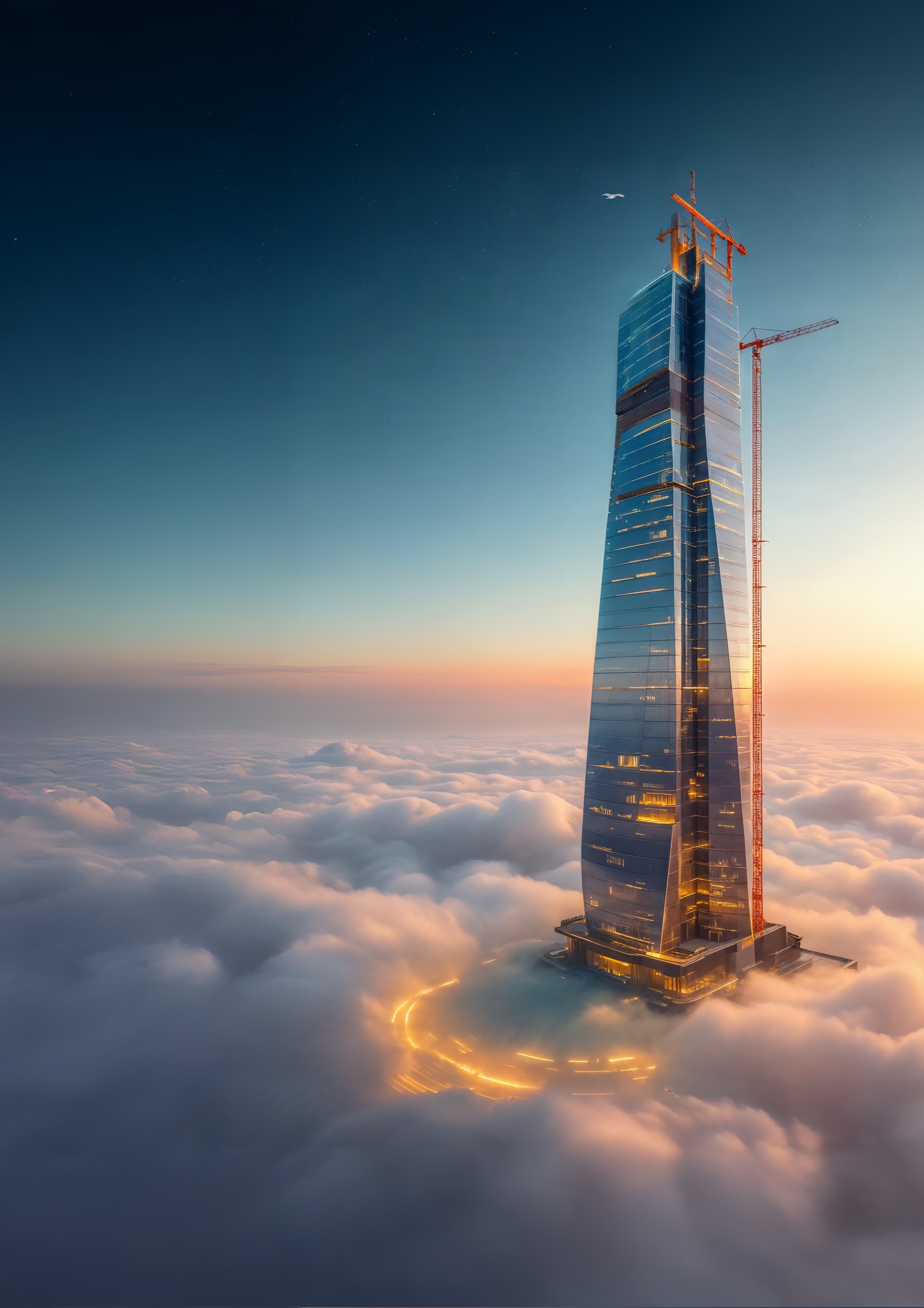 Architecture construction clouds, AI-generated image by 35milimetre