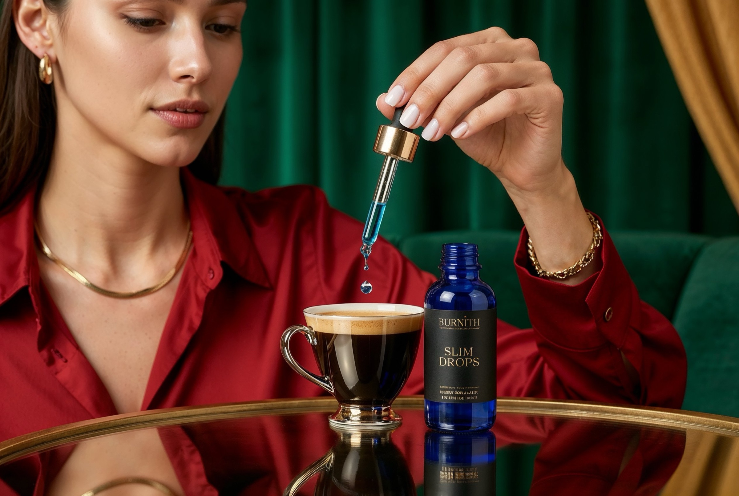 Burnith slim drops coffee, AI-generated image by 35milimetre
