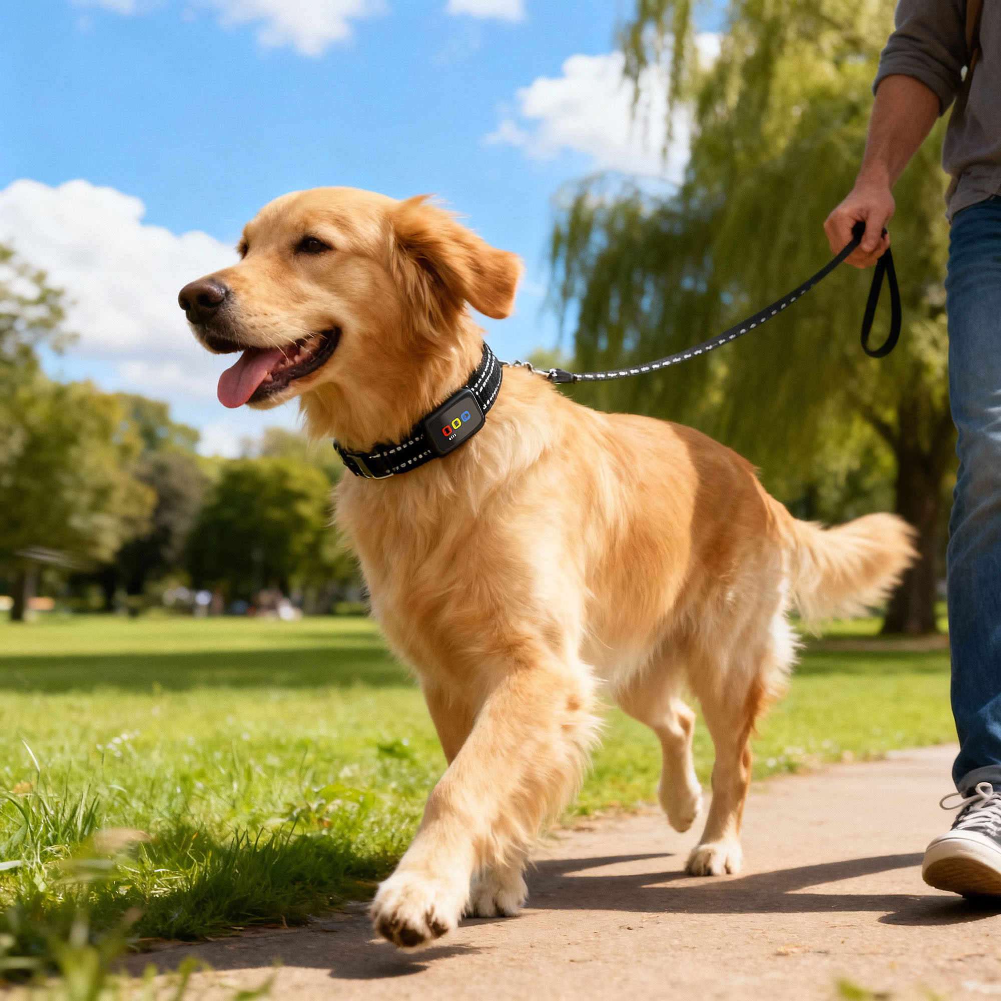 Dog collar black retriever park, AI-generated image by 35milimetre