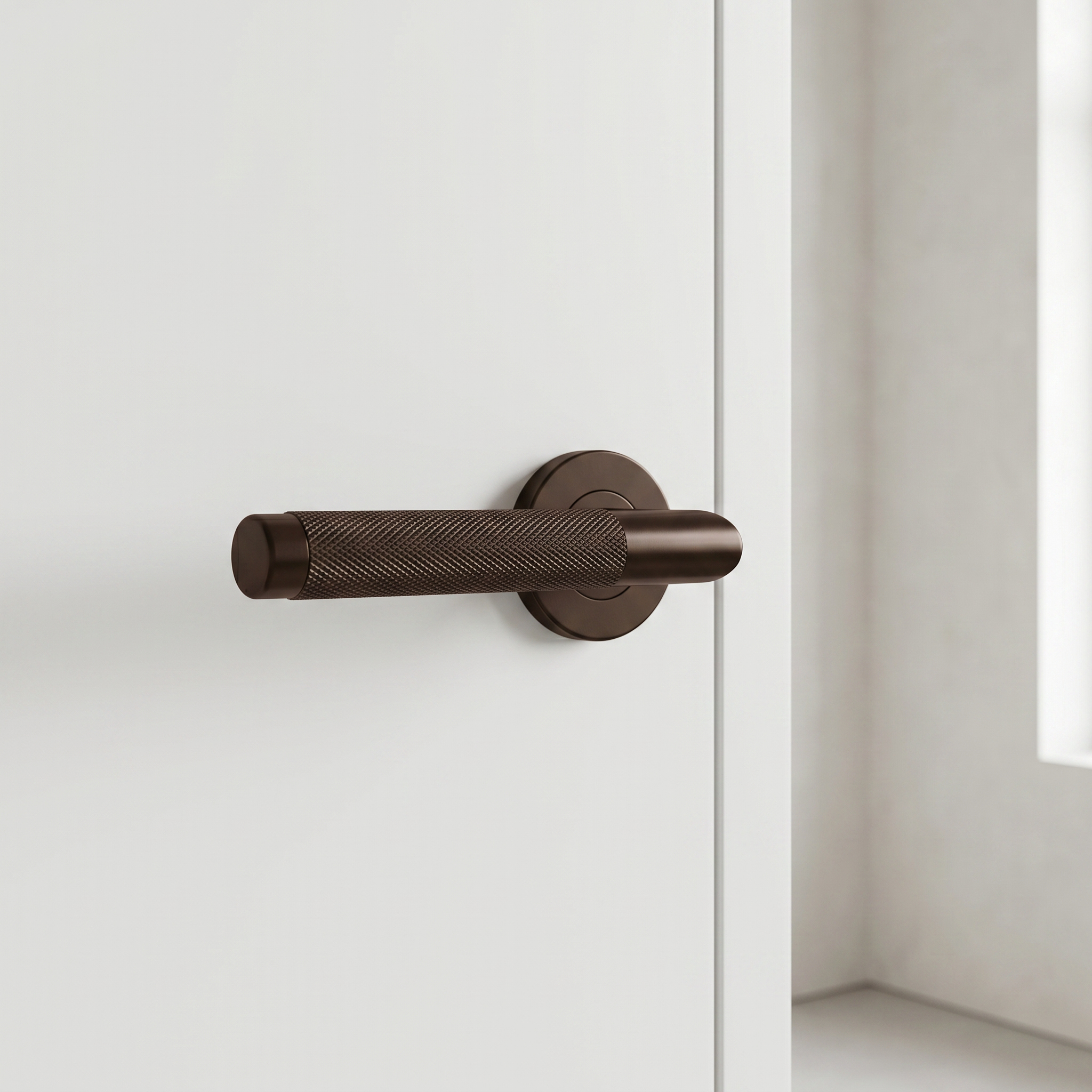 Door handle textured bronze interior, AI-generated image by 35milimetre