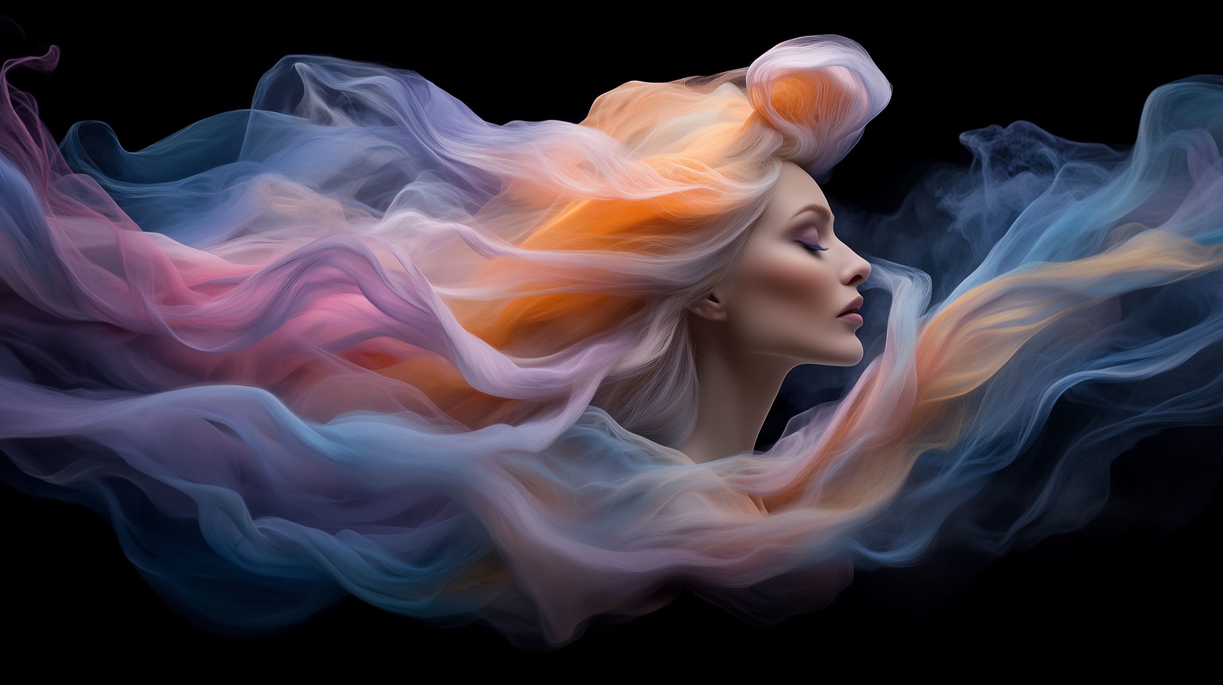Dream portrait color smoke profile, AI-generated image by 35milimetre