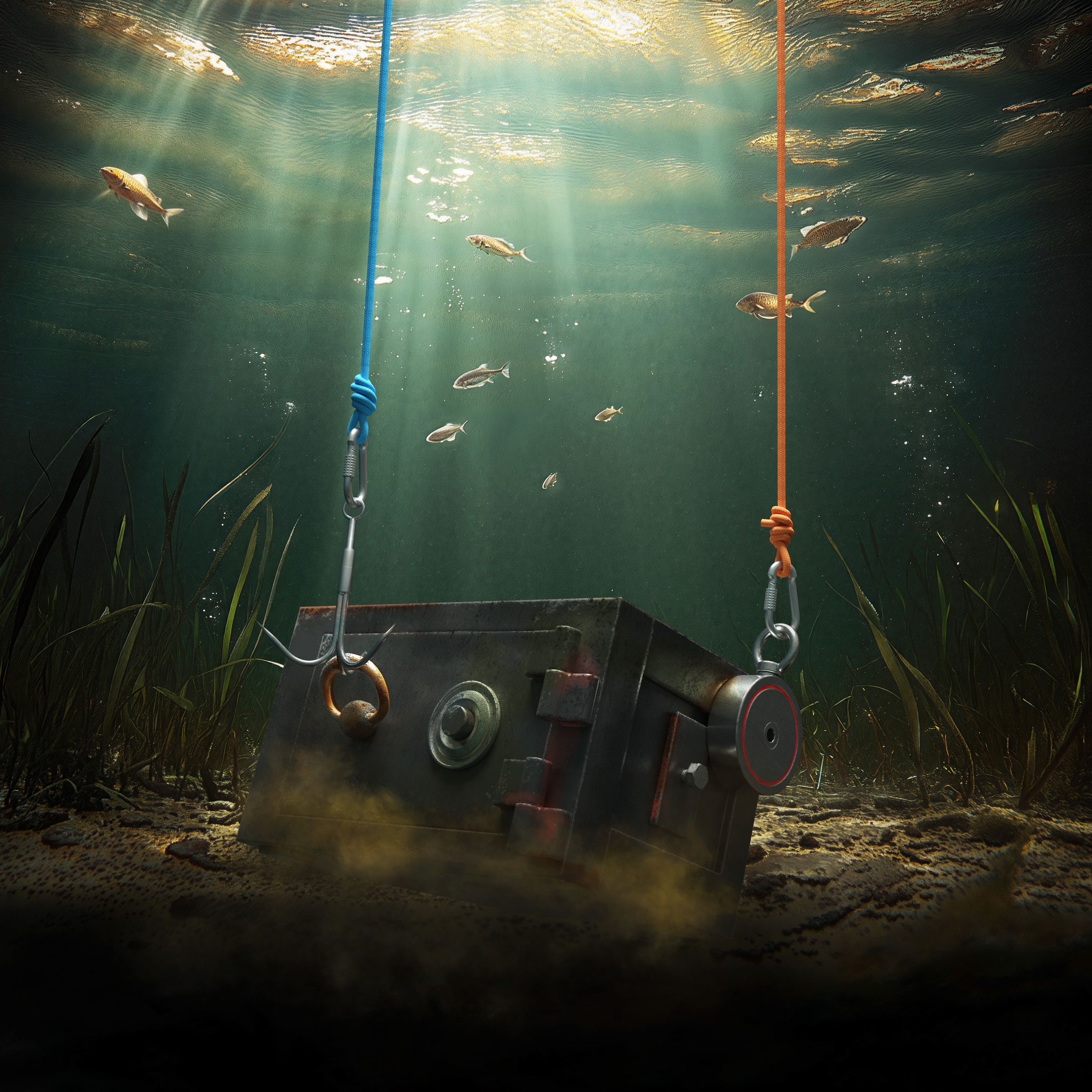 Fishing magnet safe retrieval, AI-generated image by 35milimetre