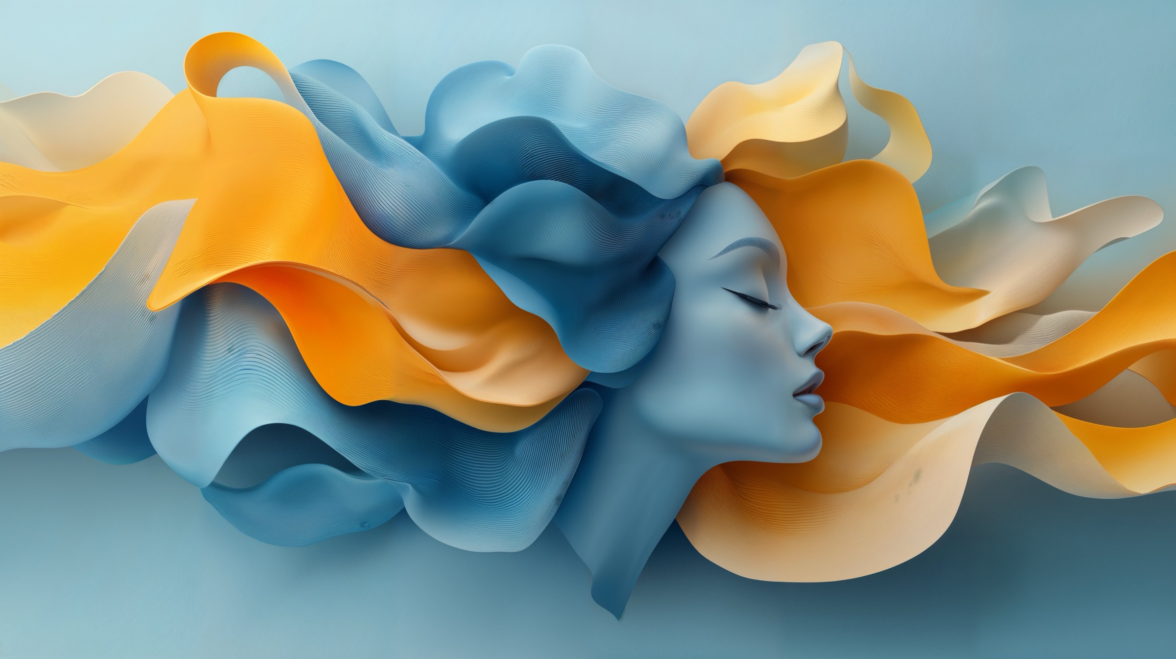 Dream portrait blue gold flowing fabric, AI-generated image by 35milimetre