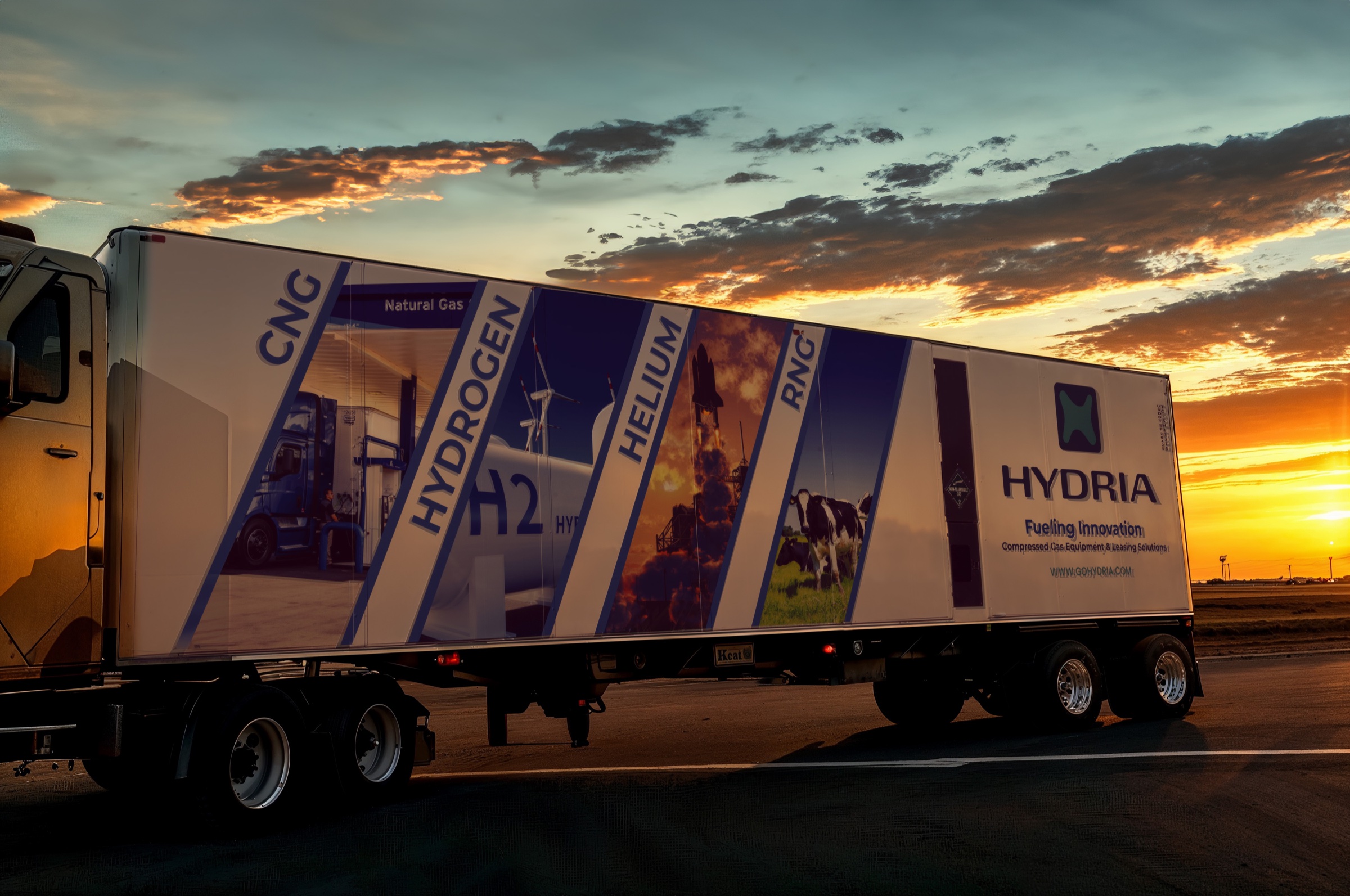 Hydria truck sunset, AI-generated image by 35milimetre