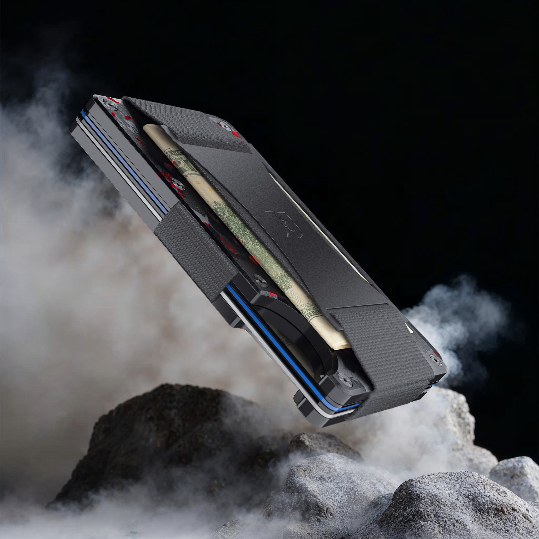 Metal wallet smoke rocks, AI-generated image by 35milimetre