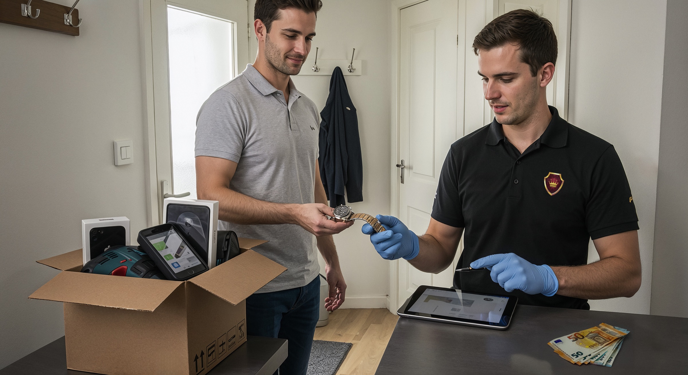 Pawnbroker electronics inspection, AI-generated image by 35milimetre