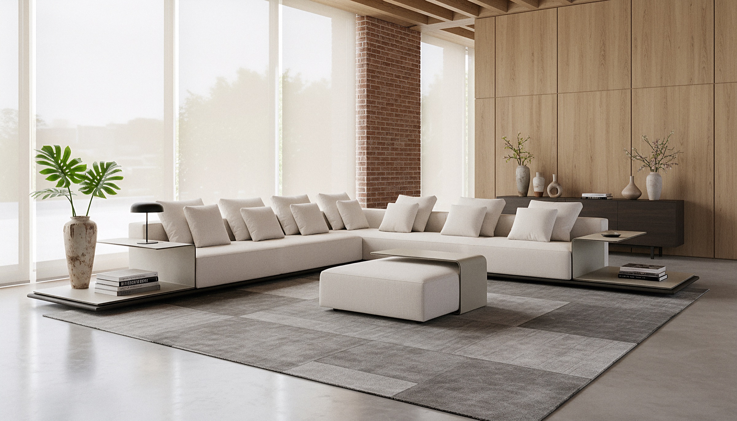 Sofa modern sunlit interior, AI-generated image by 35milimetre