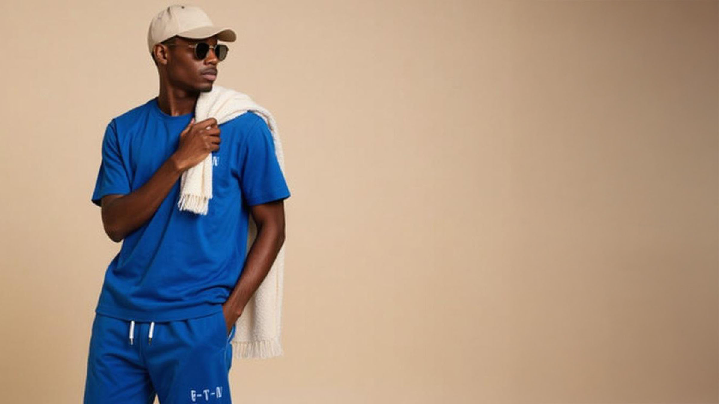 Sportswear blue set studio, AI fashion image by 35milimetre