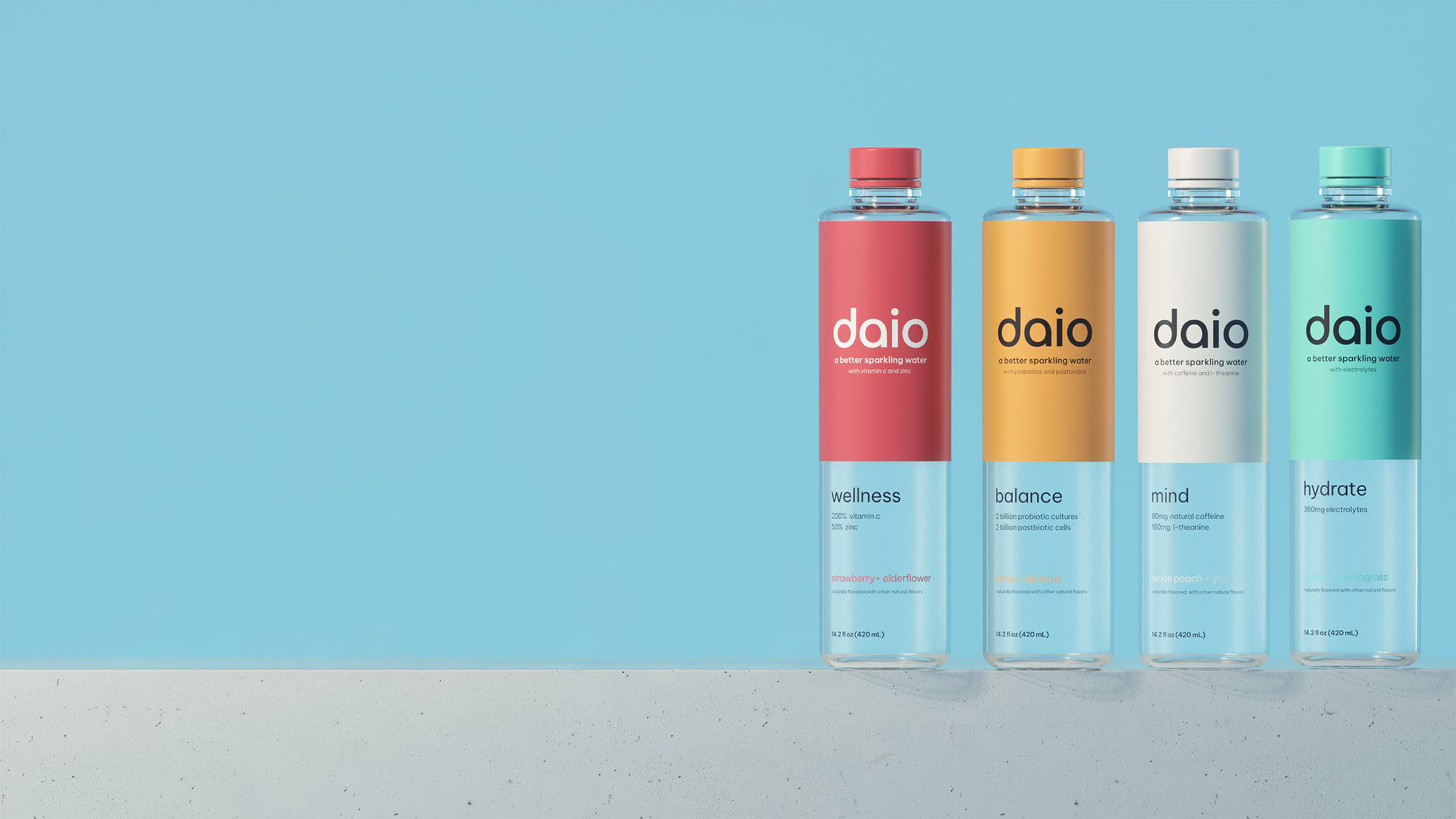 Daio bottle lineup, beverage visual by 35milimetre