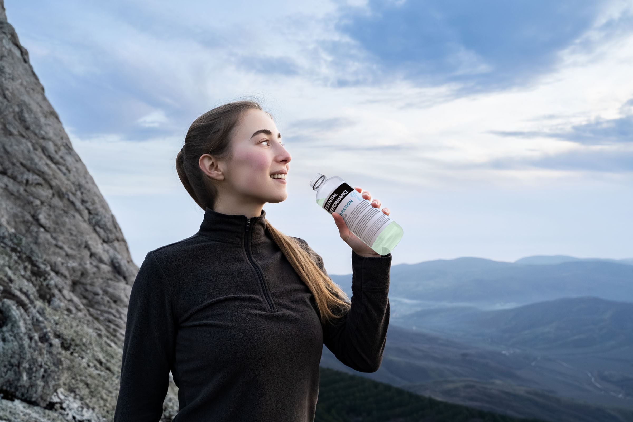 Essential performance hydration hiker, beverage visual by 35milimetre