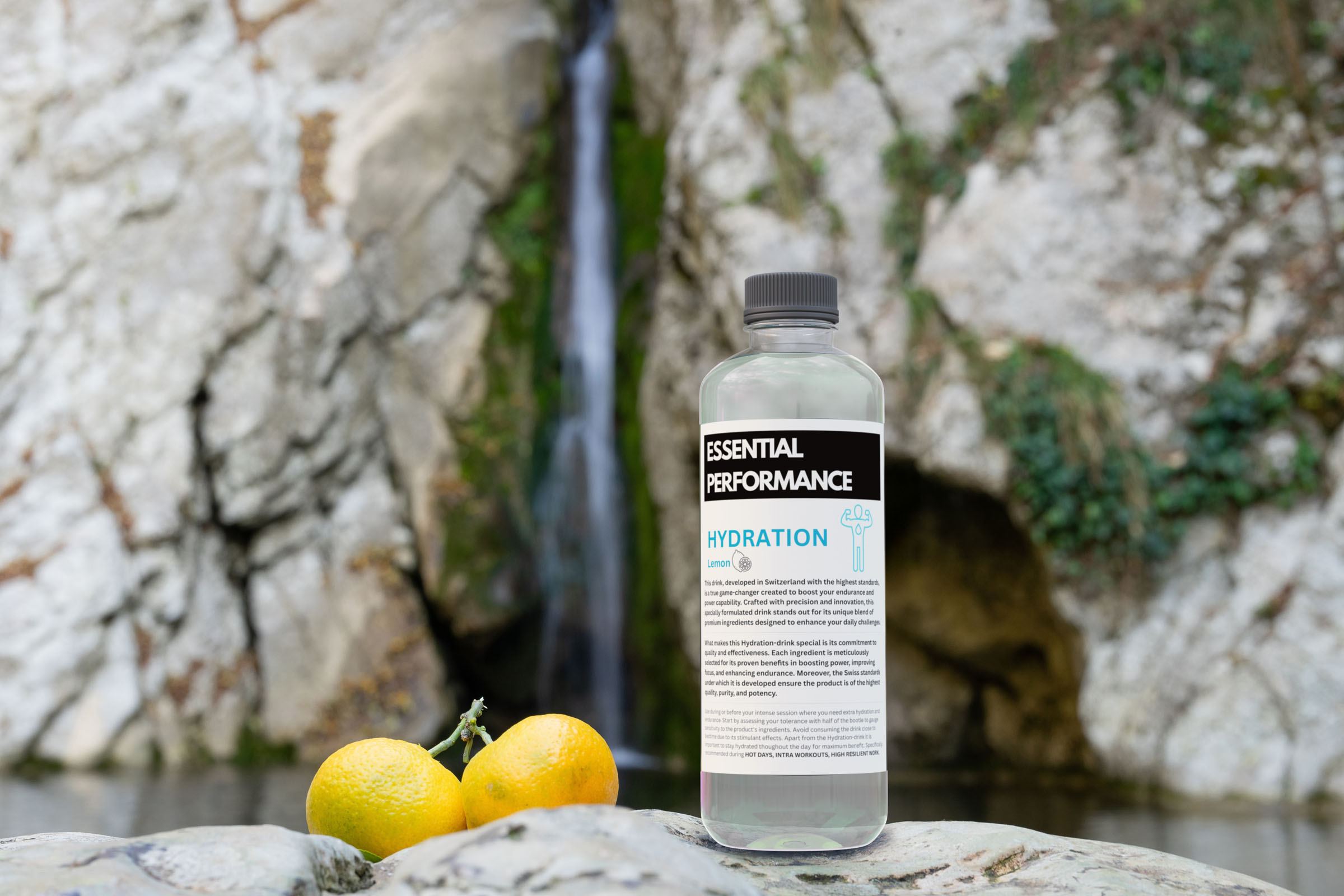 Essential performance hydration waterfall, beverage visual by 35milimetre