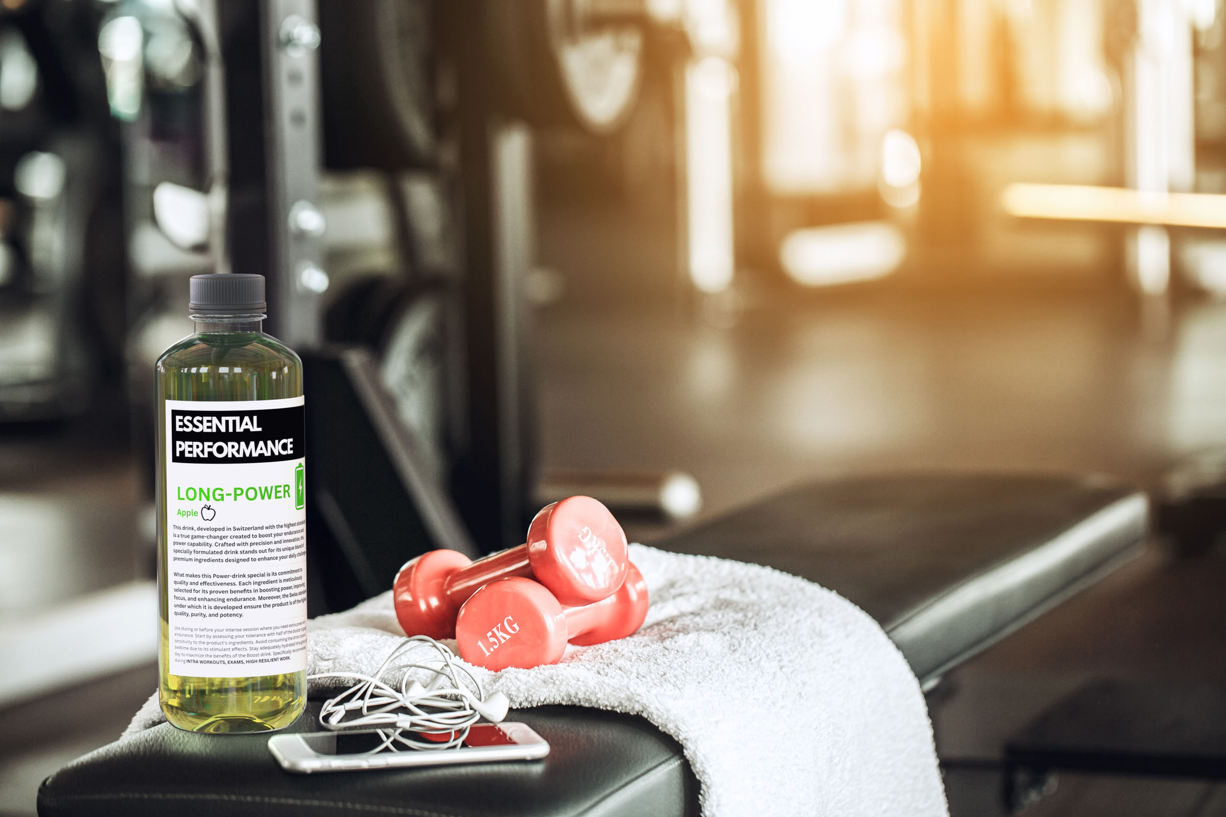Essential performance long power workout kit, beverage visual by 35milimetre