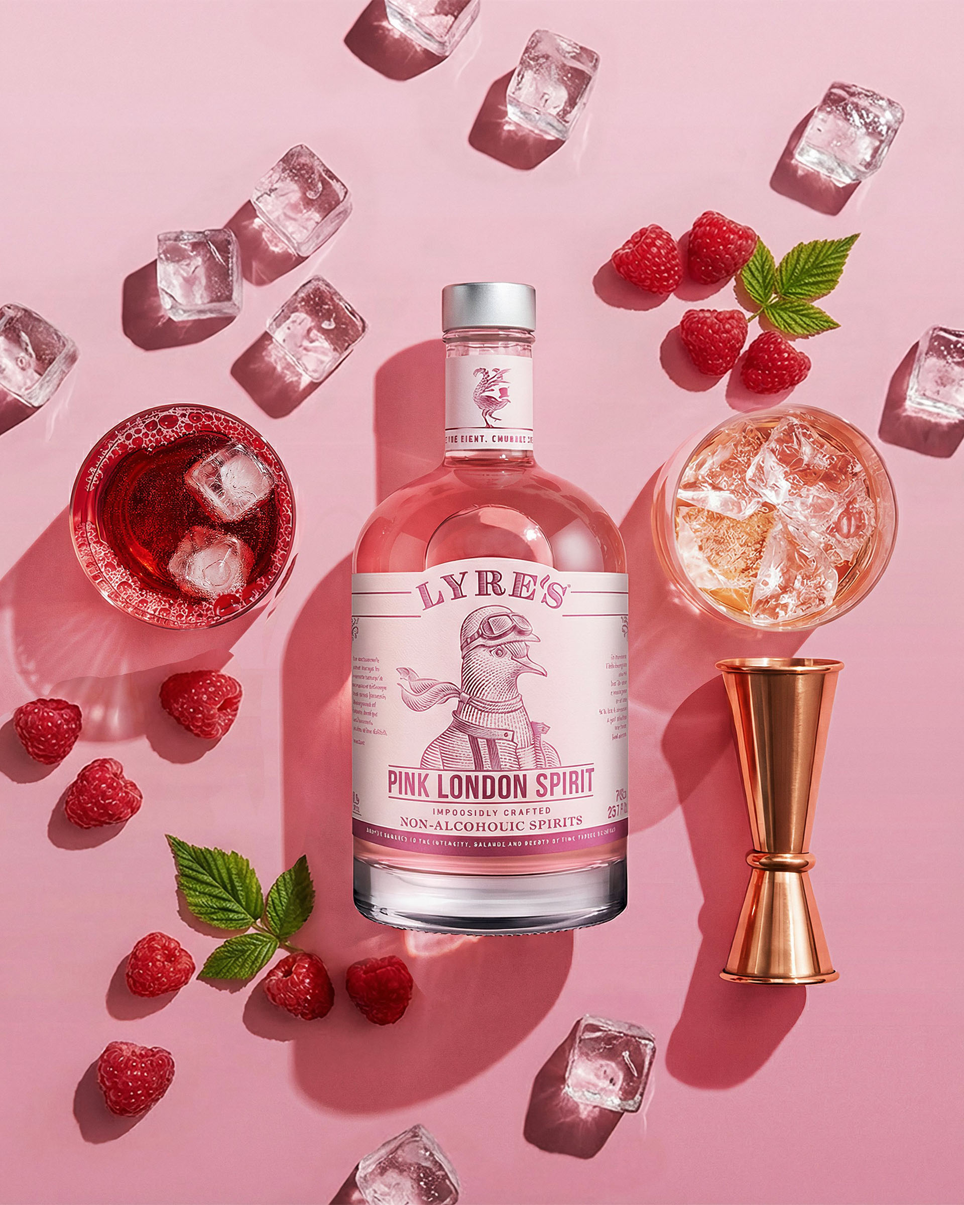 Lyres pink gin flatlay, beverage visual by 35milimetre