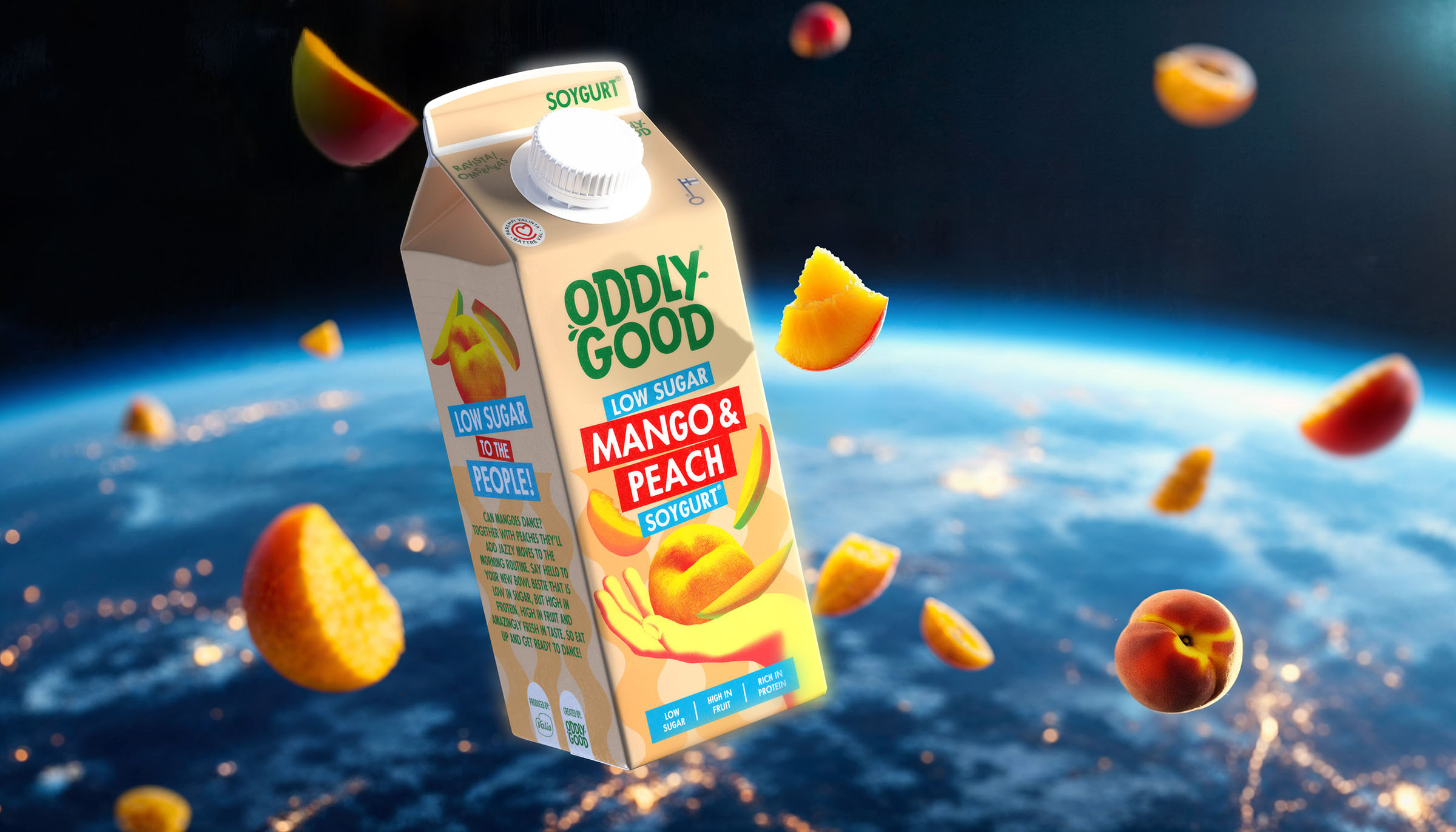 Oddlygood mango peach space, beverage visual by 35milimetre