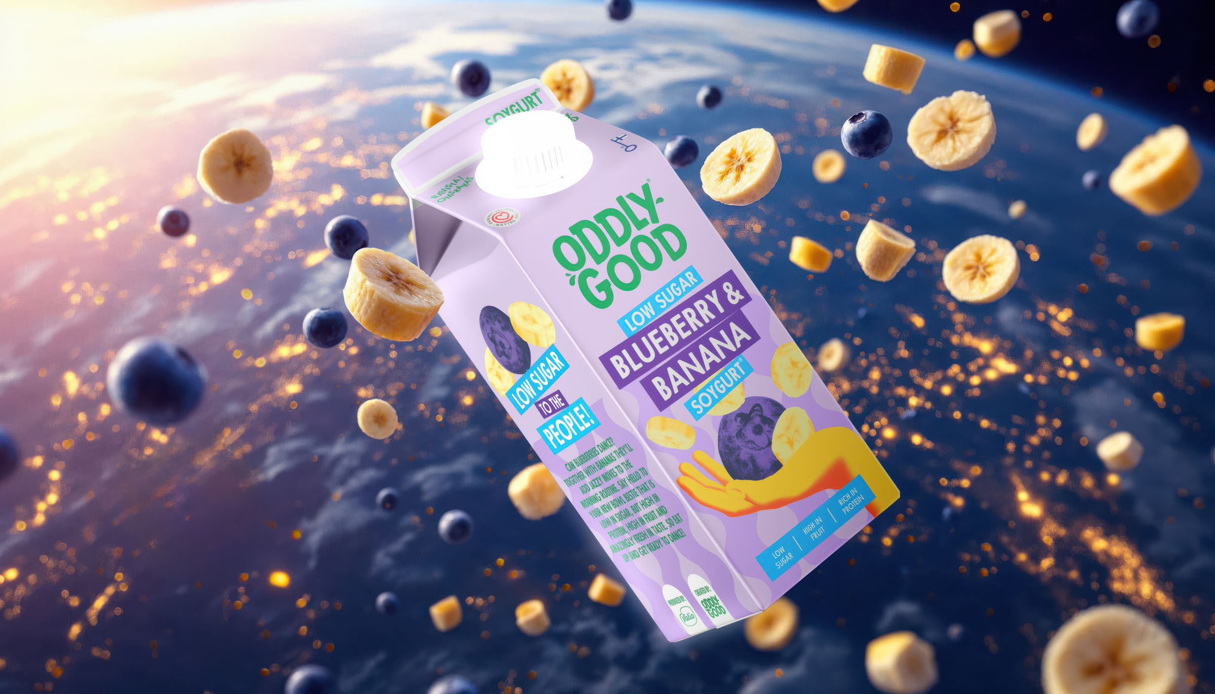 Oddlygood blueberry banana space, beverage visual by 35milimetre