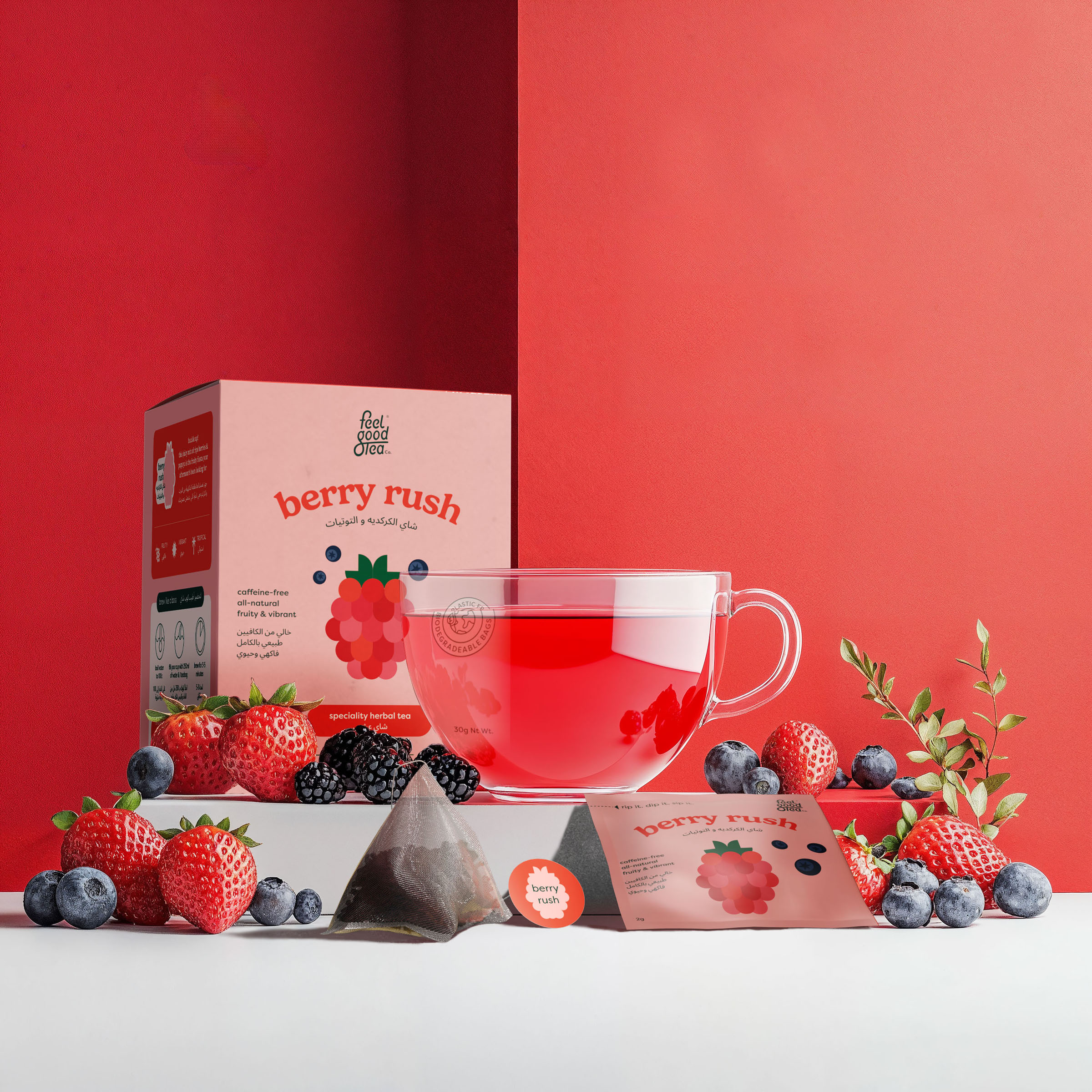 Tea berry rush cup packaging, beverage visual by 35milimetre