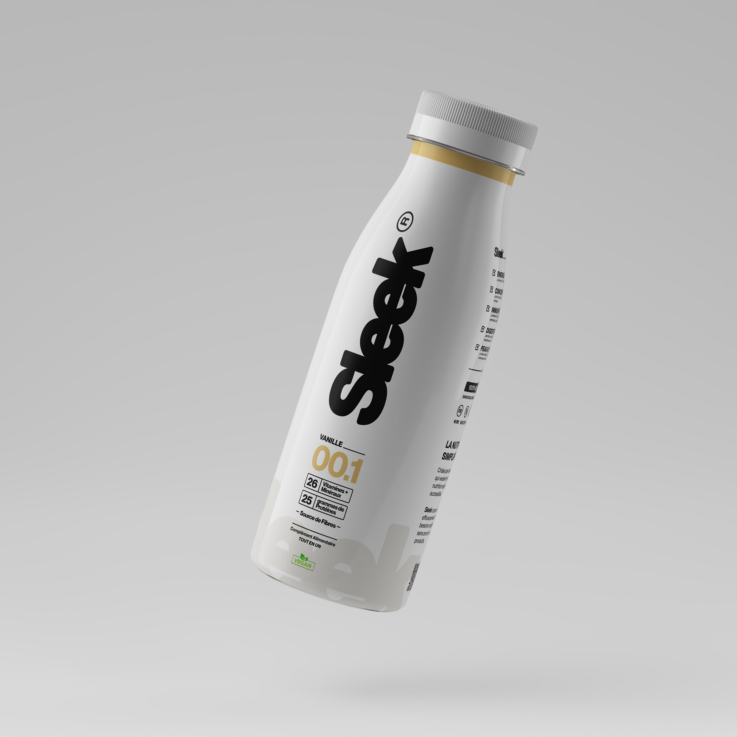 Sleek vanilla floating bottle, beverage visual by 35milimetre