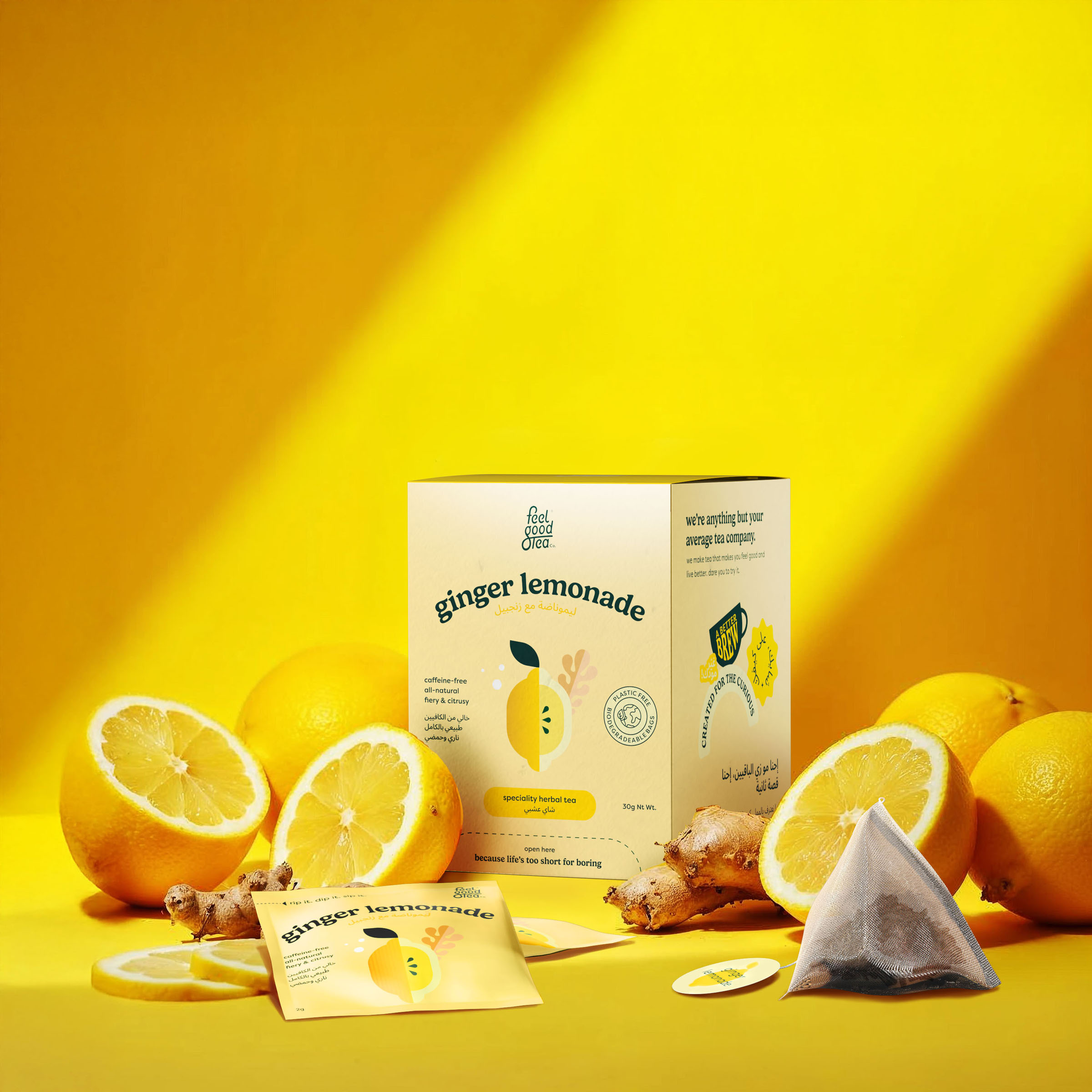 Tea ginger lemonade citrus, beverage visual by 35milimetre