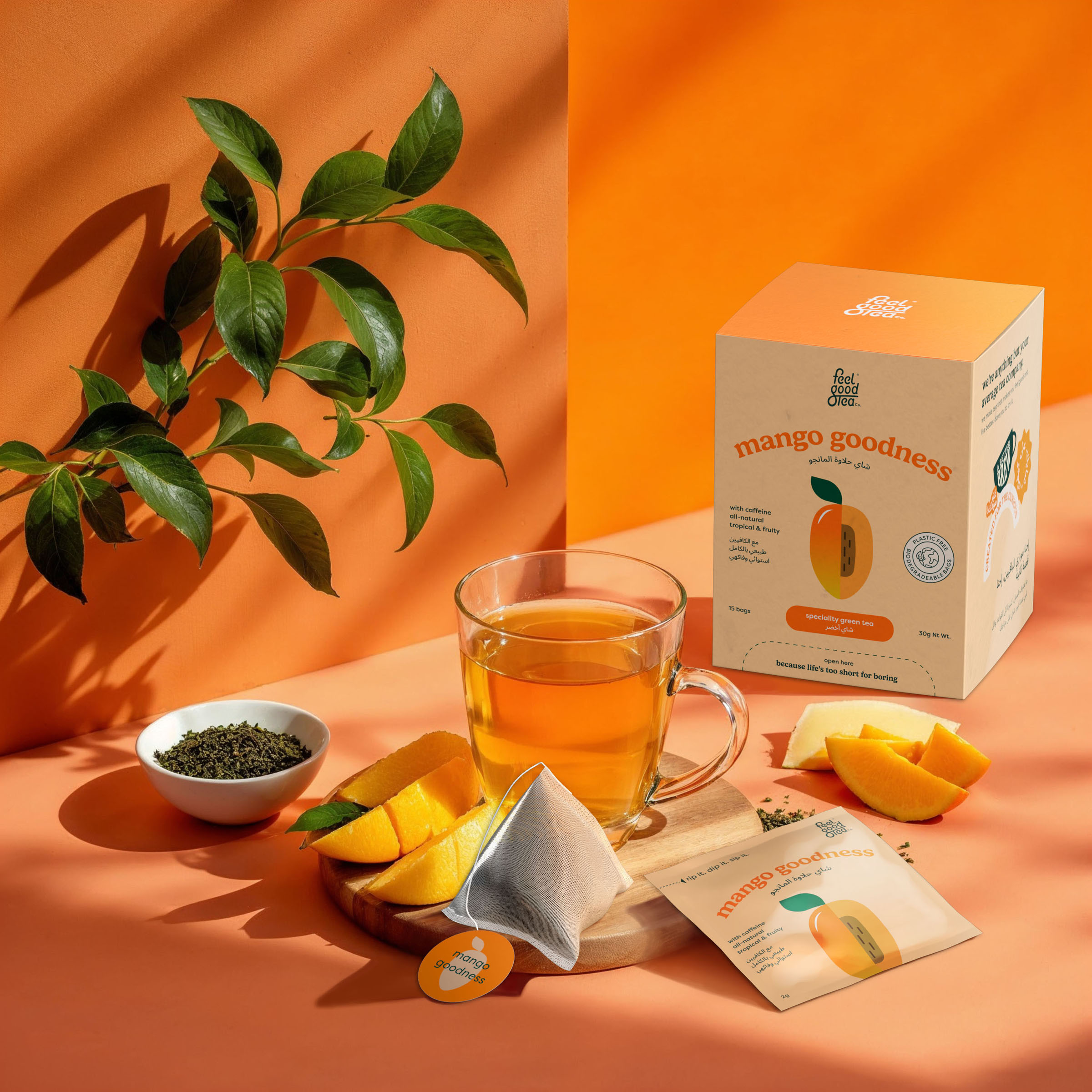 Tea mango goodness still life, beverage visual by 35milimetre