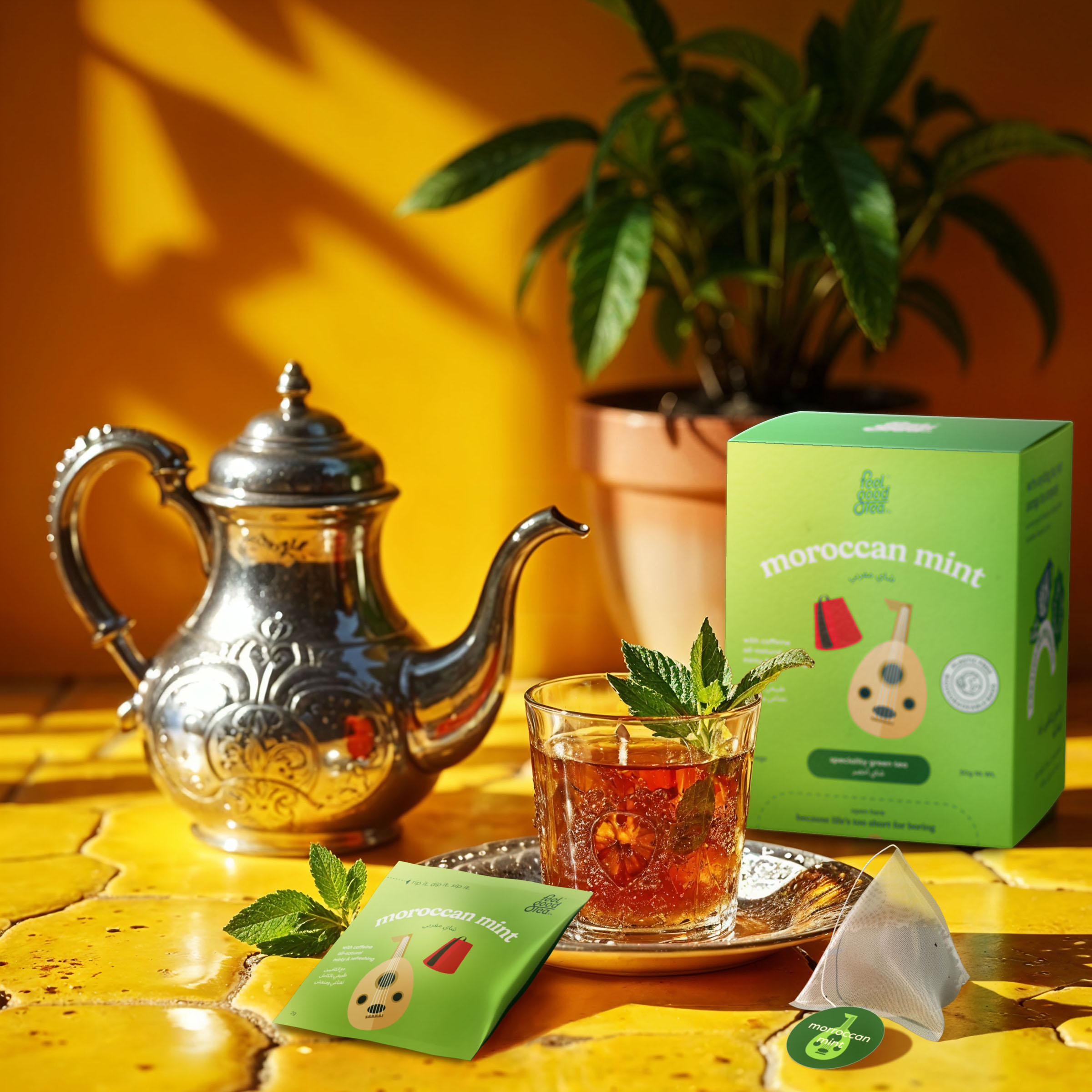 Tea moroccan mint silver teapot, beverage visual by 35milimetre