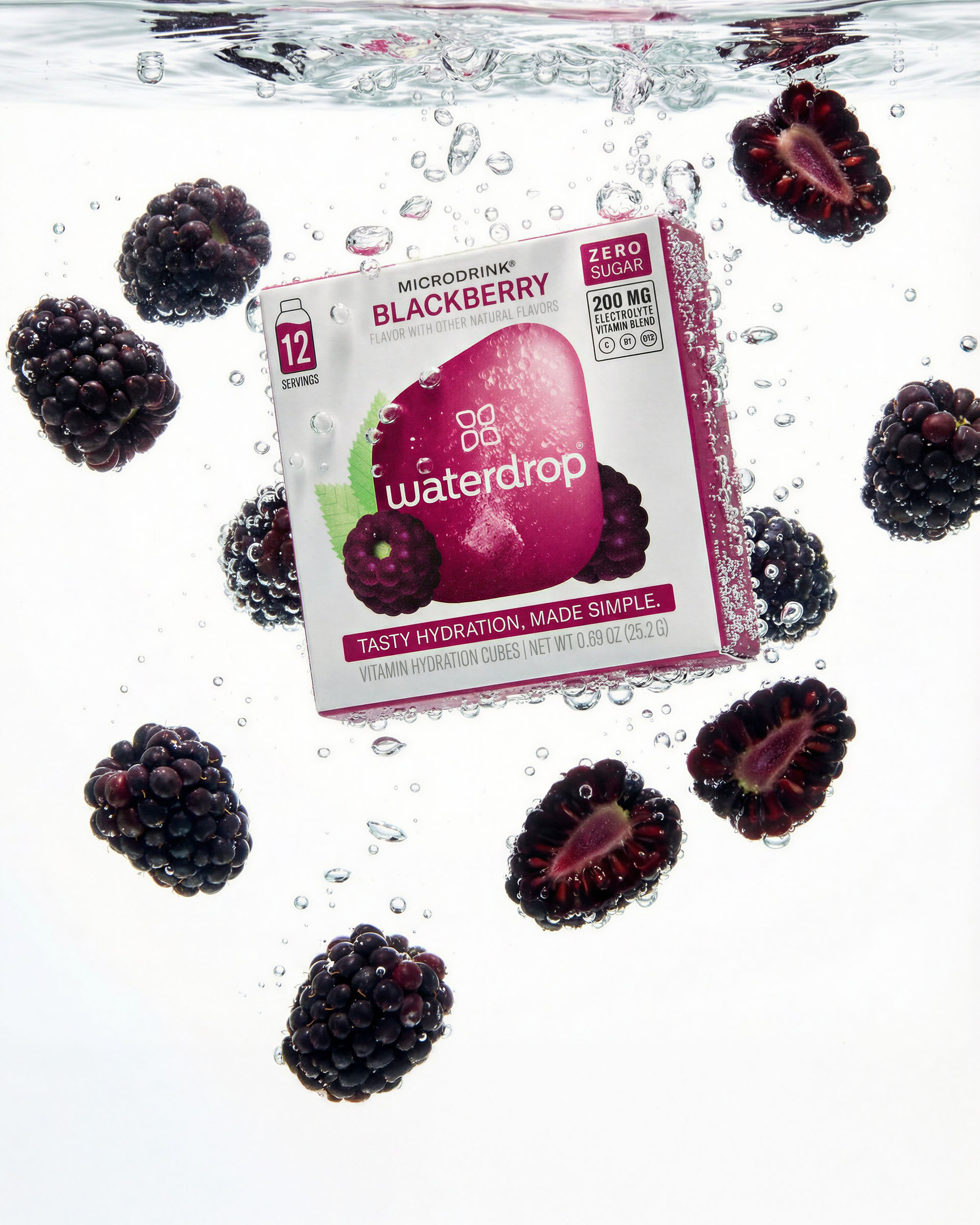 Waterdrop blackberry underwater, beverage visual by 35milimetre