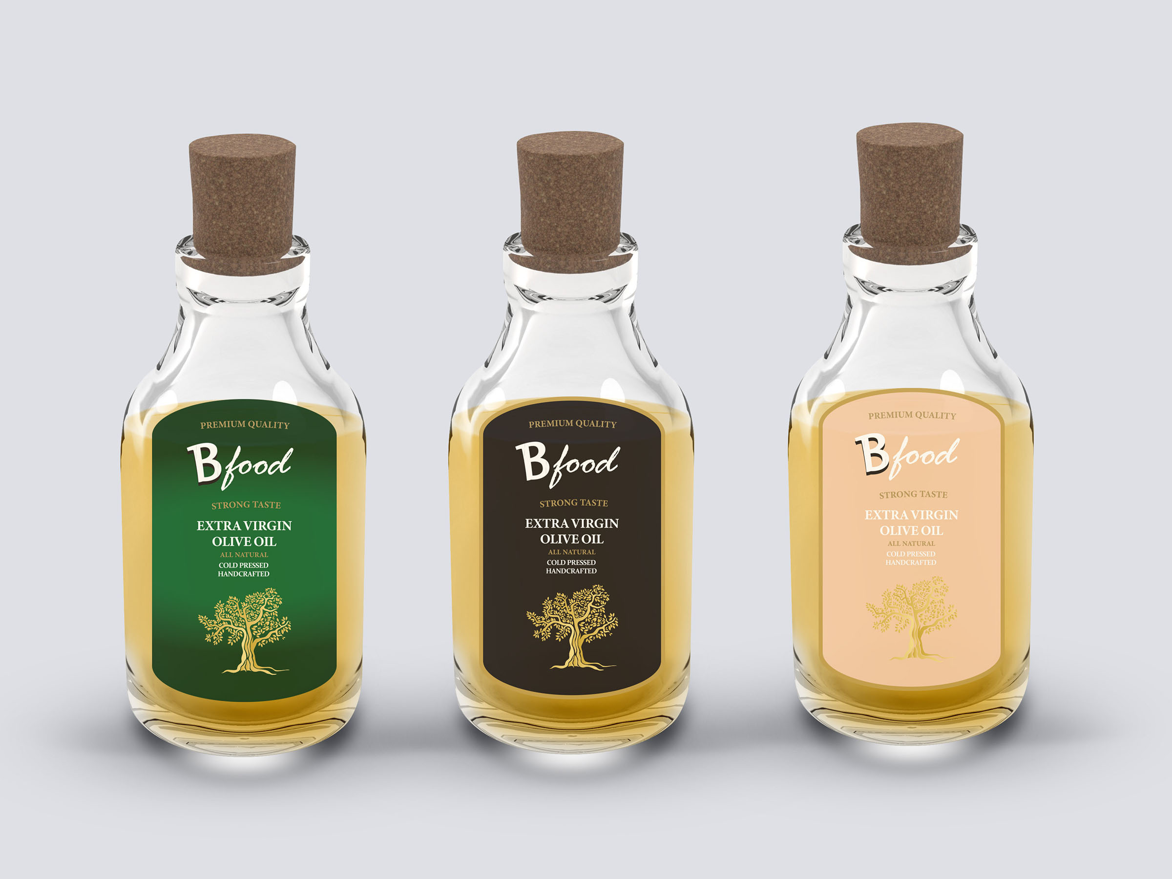 Bfood olive oil bottle label range, packaging design by 35milimetre