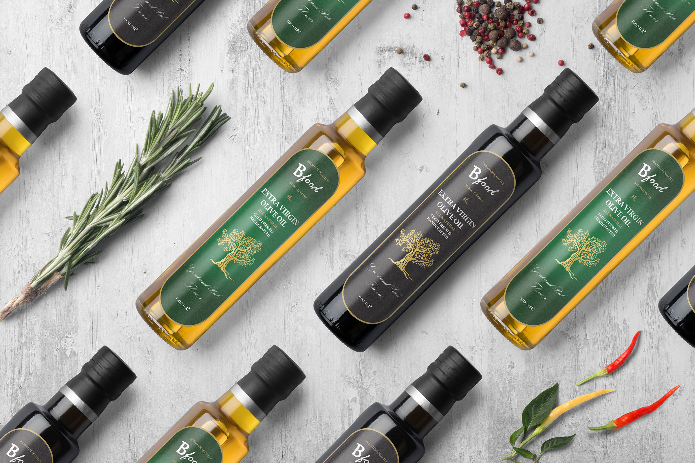 Bfood olive oil tall bottle range, packaging design by 35milimetre