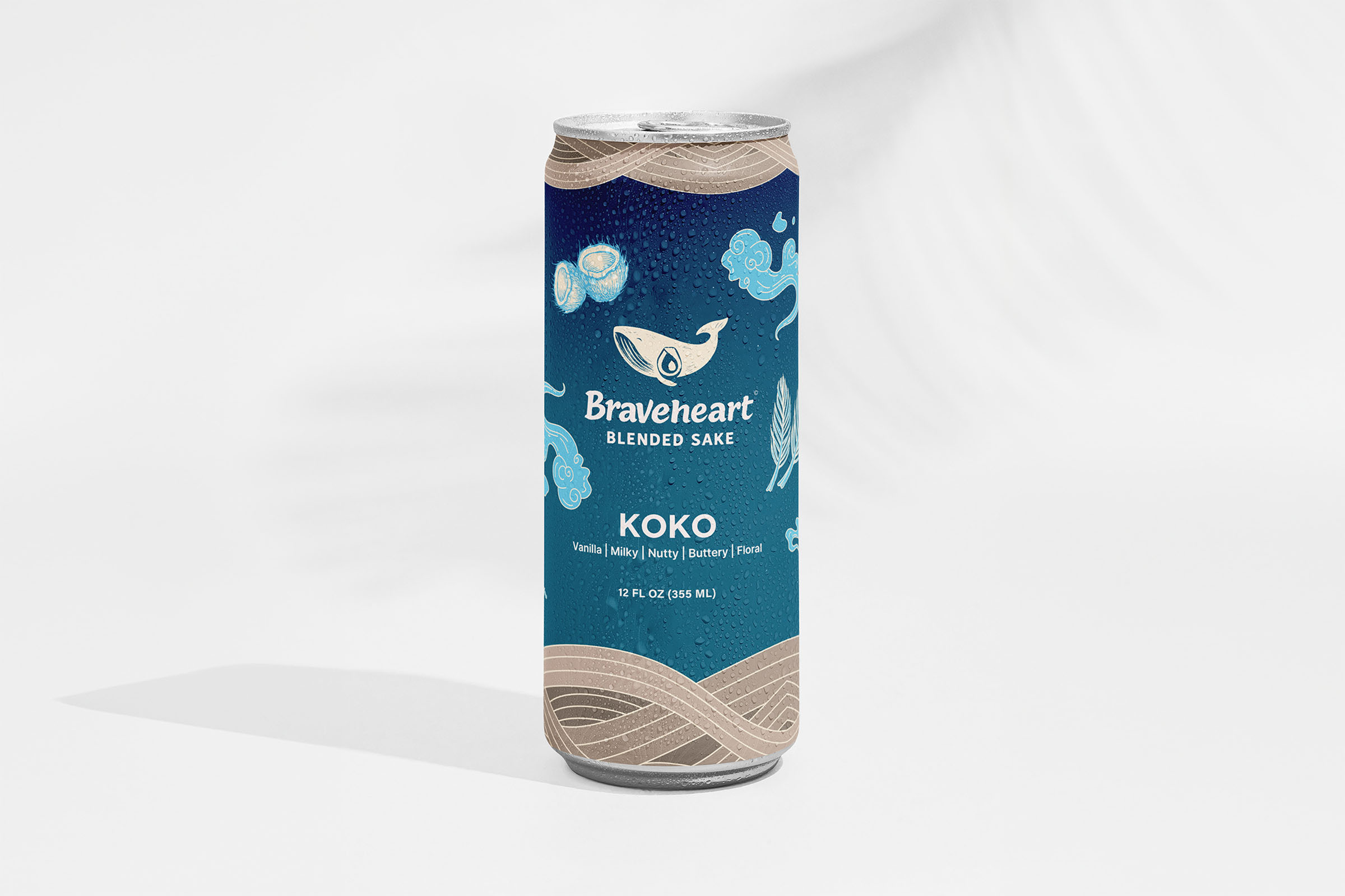 Braveheart koko sake can front, packaging design by 35milimetre