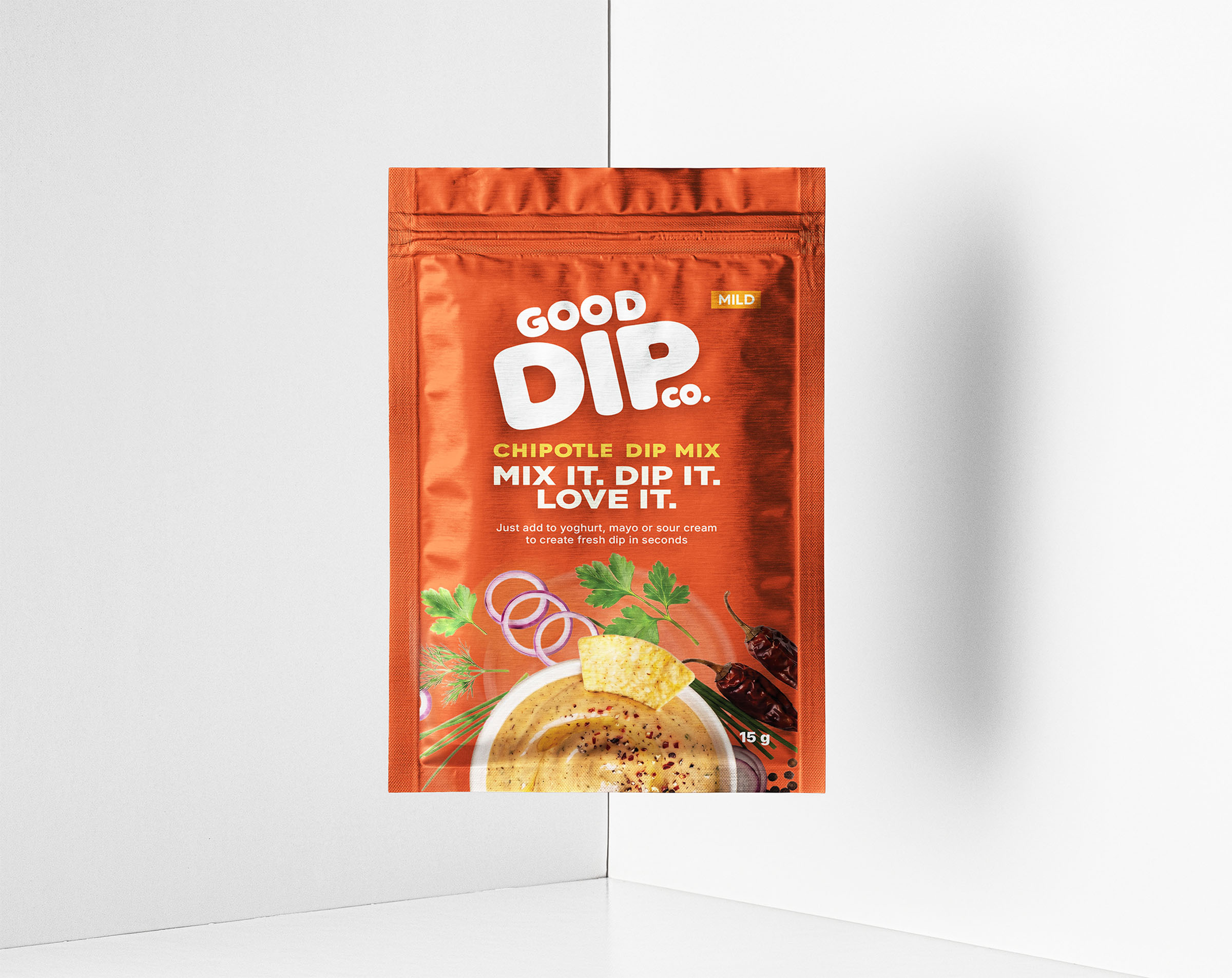 Good dip chipotle pouch front, packaging design by 35milimetre