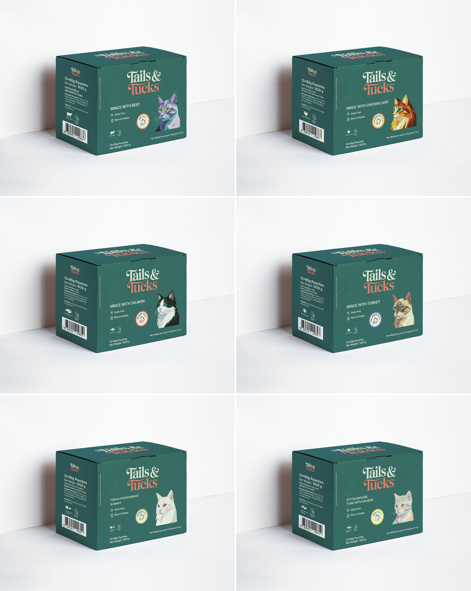 Tails and tucks cat box range, packaging design by 35milimetre